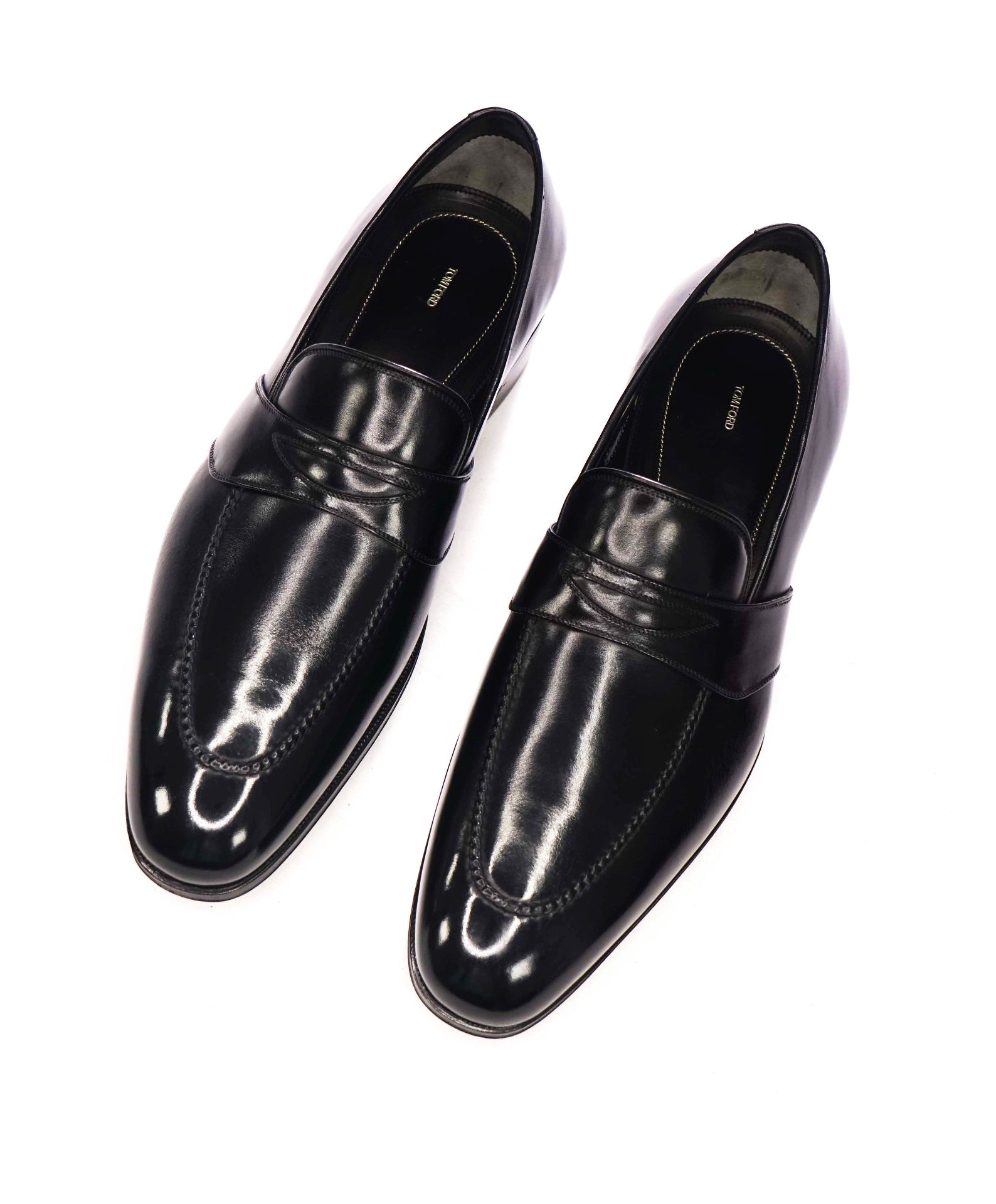 $1,790 TOM FORD - Black Leather Penny Loafers - US 8 EE (7.5TF)