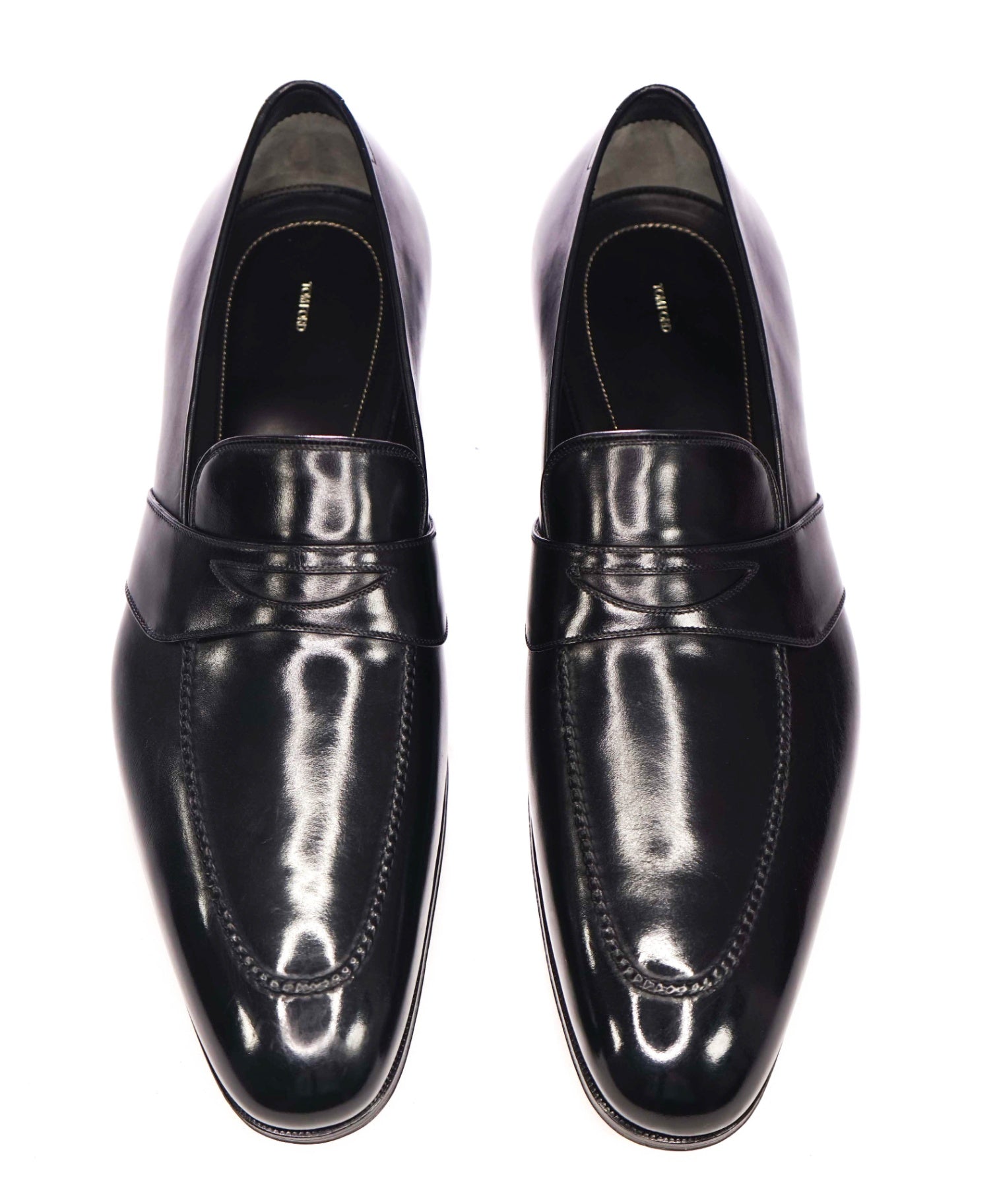 $1,790 TOM FORD - Black Leather Penny Loafers - US 13 EE (12.5TF)