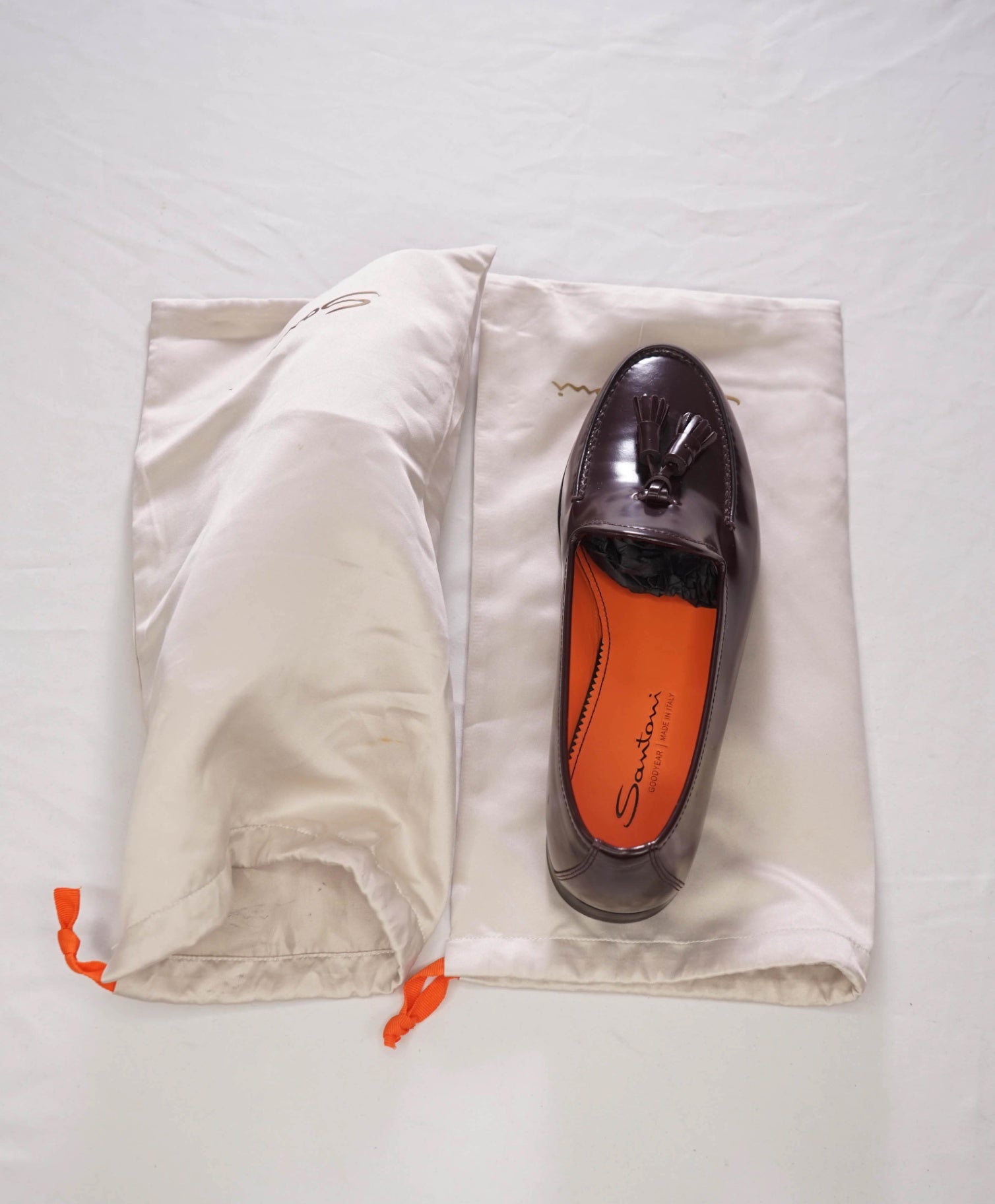 $1,170 SANTONI - Burgundy "GOODYEAR" Leather Tassel Loafers - US 9 (UK8)