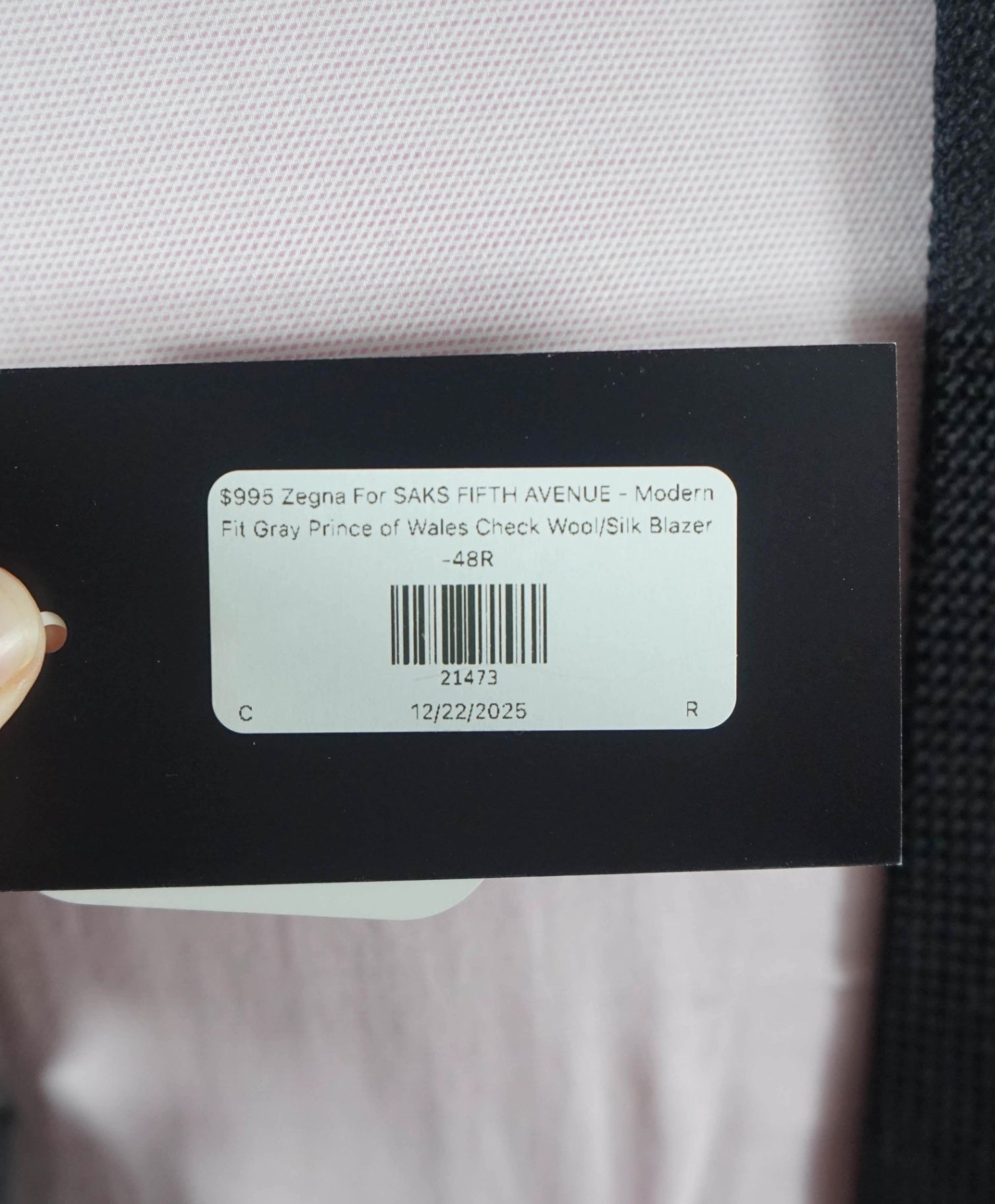 $995 ZEGNA For SAKS 5TH AVE - Modern Fit Gray Check Wool/Silk Blazer -48R