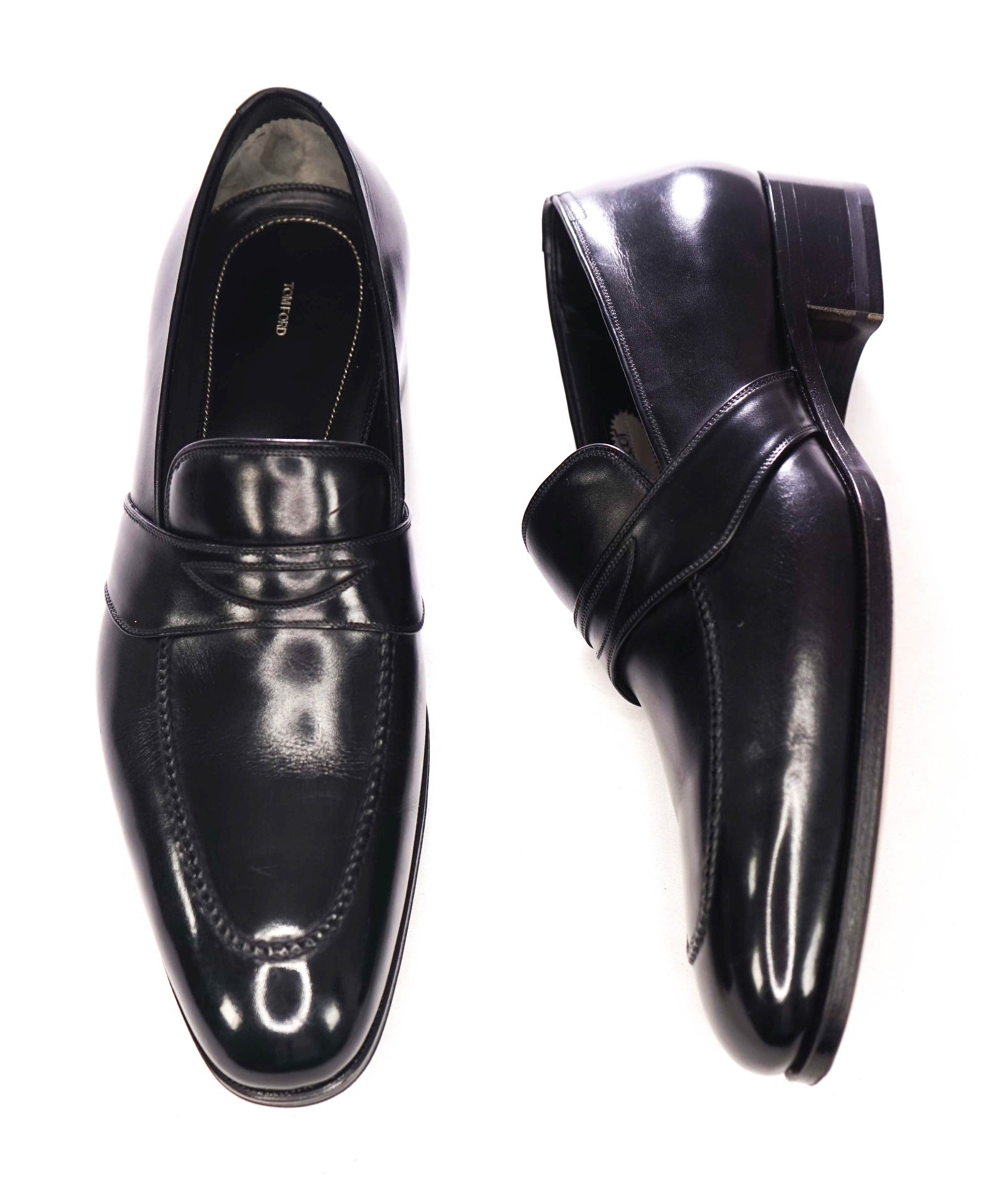 $1,790 TOM FORD - Black Leather Penny Loafers - US 8.5 EE (8TF)