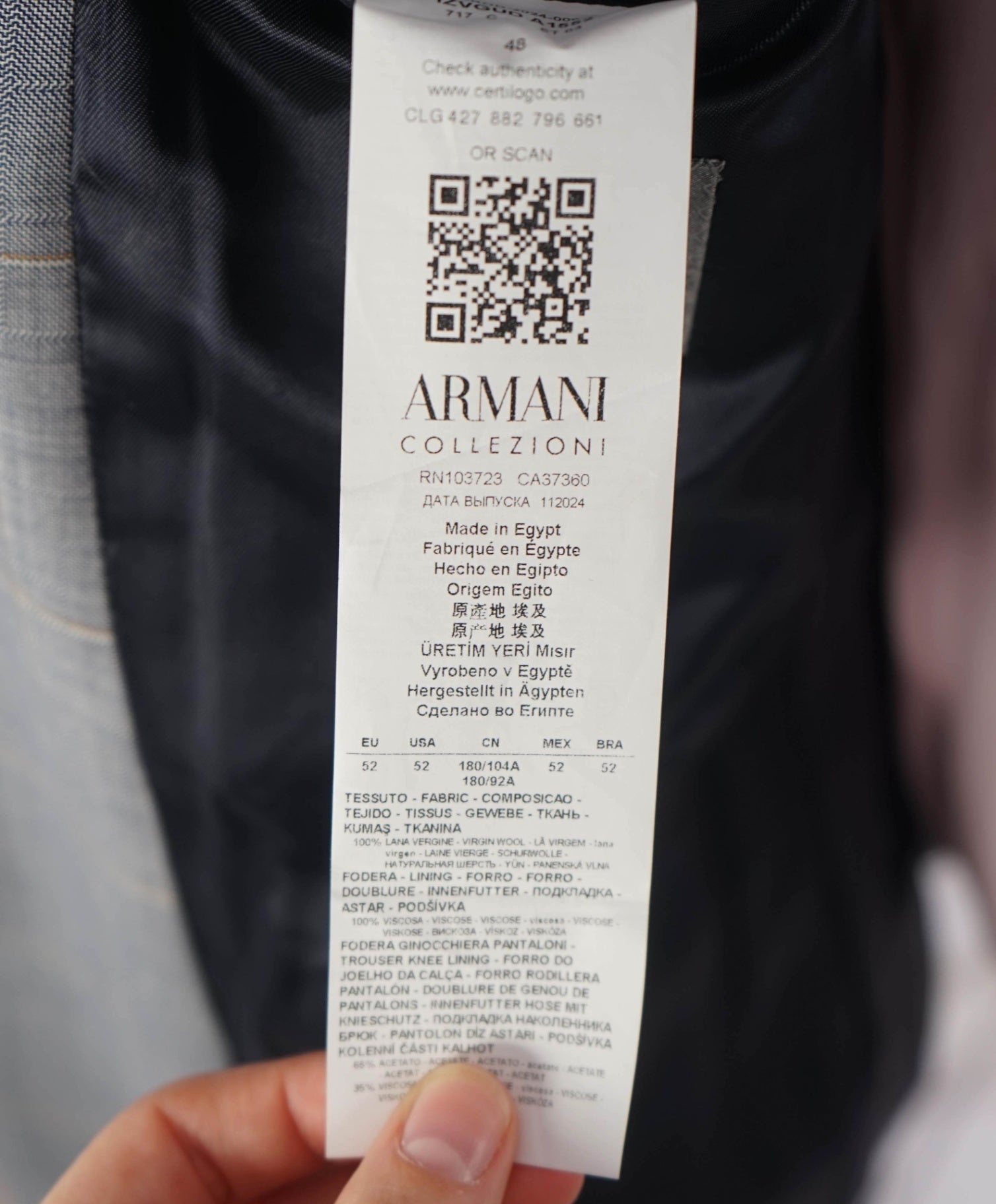 $1,895 ARMANI COLLEZIONI - Gray Windowpane Wool Suit - 42S