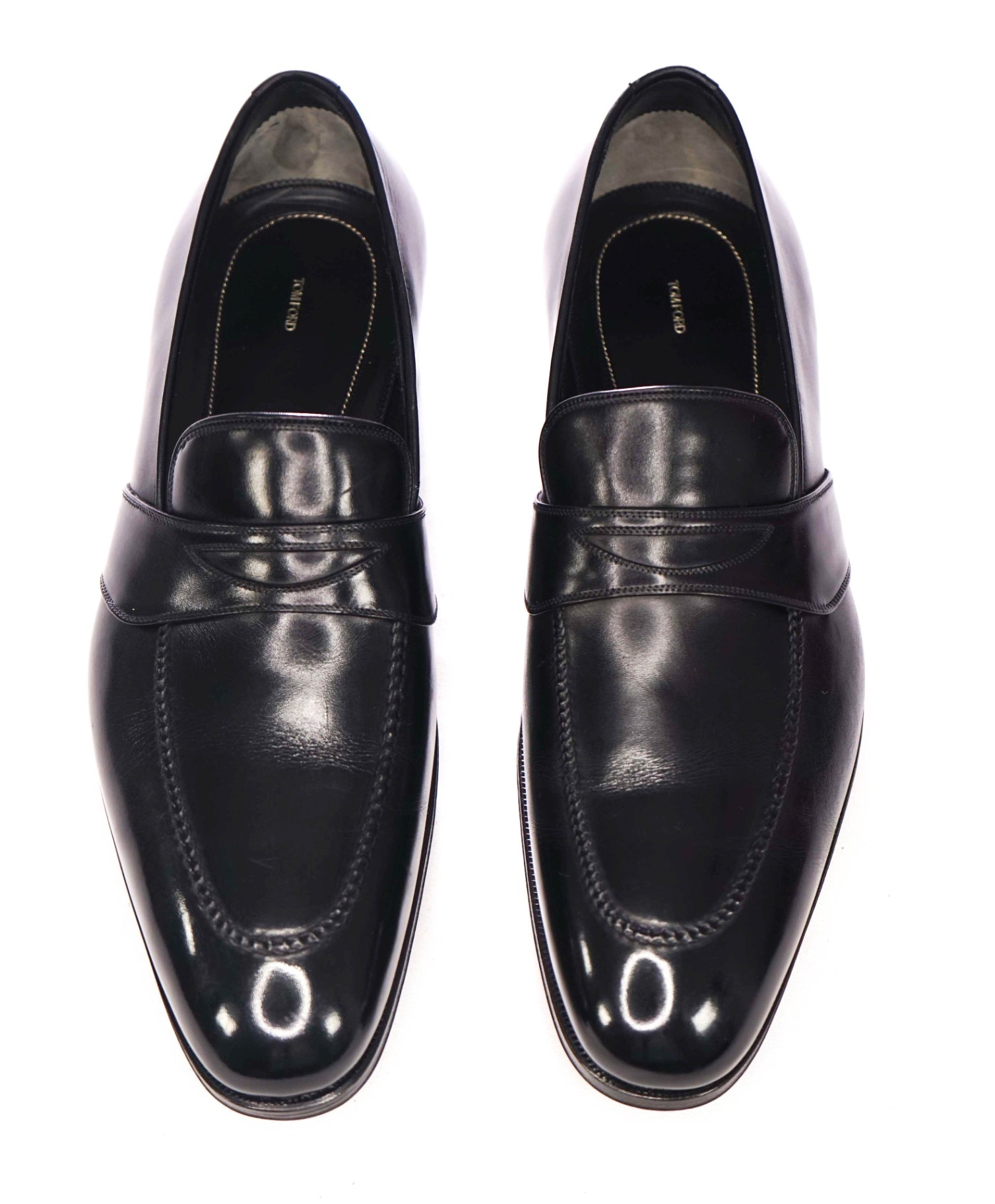 $1,790 TOM FORD - Black Leather Penny Loafers - US 8.5 EE (8TF)