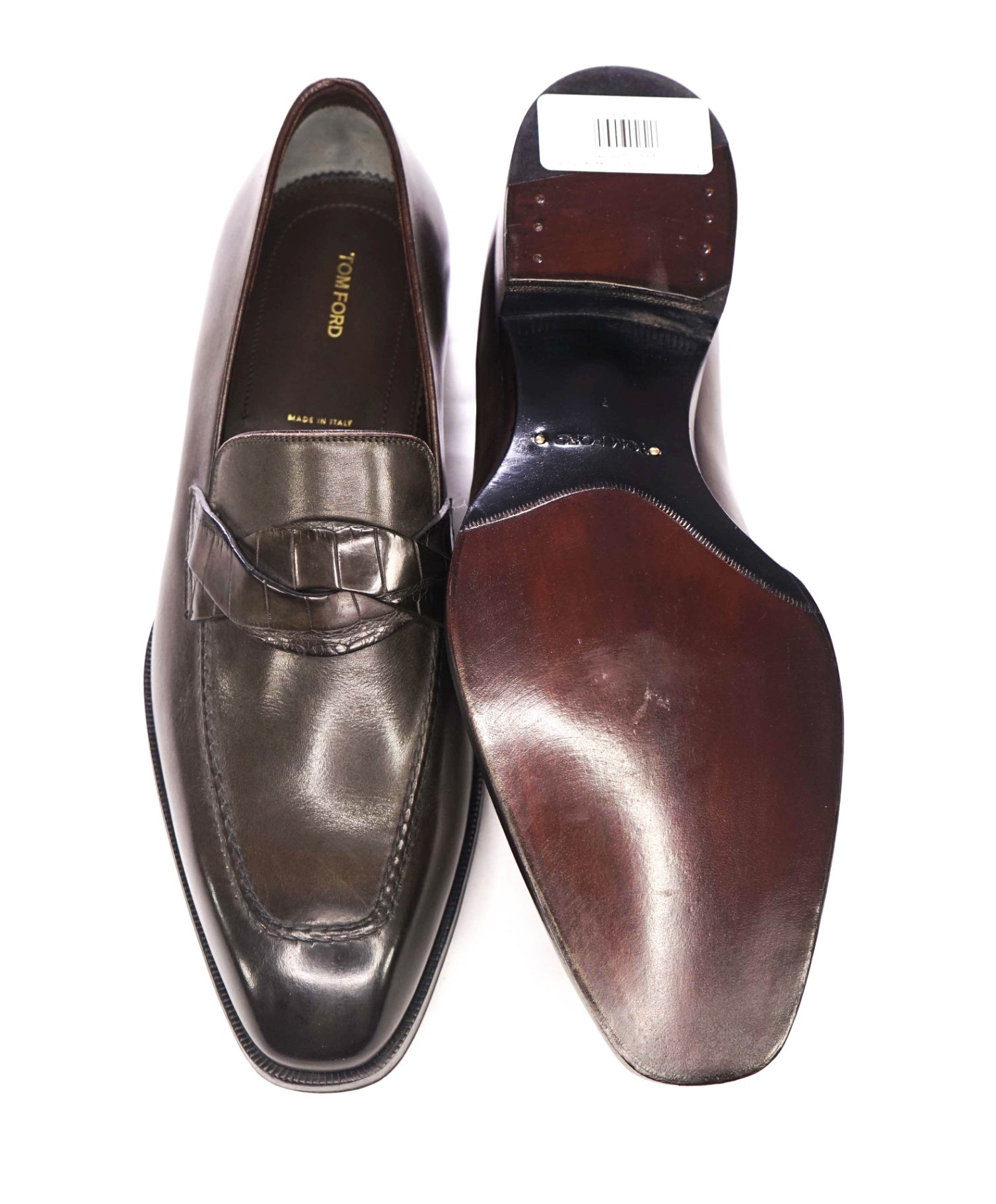 $2,250 TOM FORD - Crocodile Brown Leather "Twist" Loafers - US 7.5 (7TF)