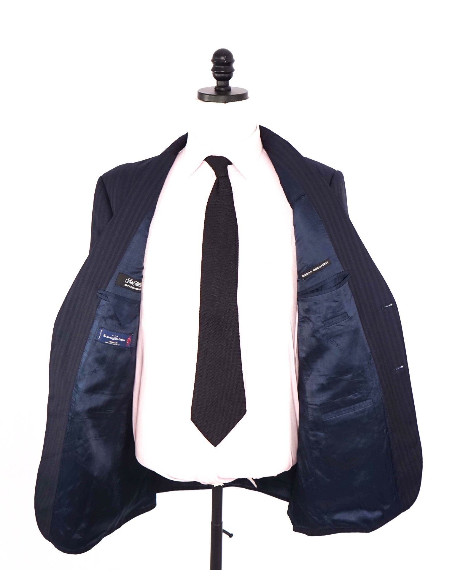 $1,295 ZEGNA for SAKS 5TH AVE - Navy Stripe "CLASSIC" Wool Suit - 42R