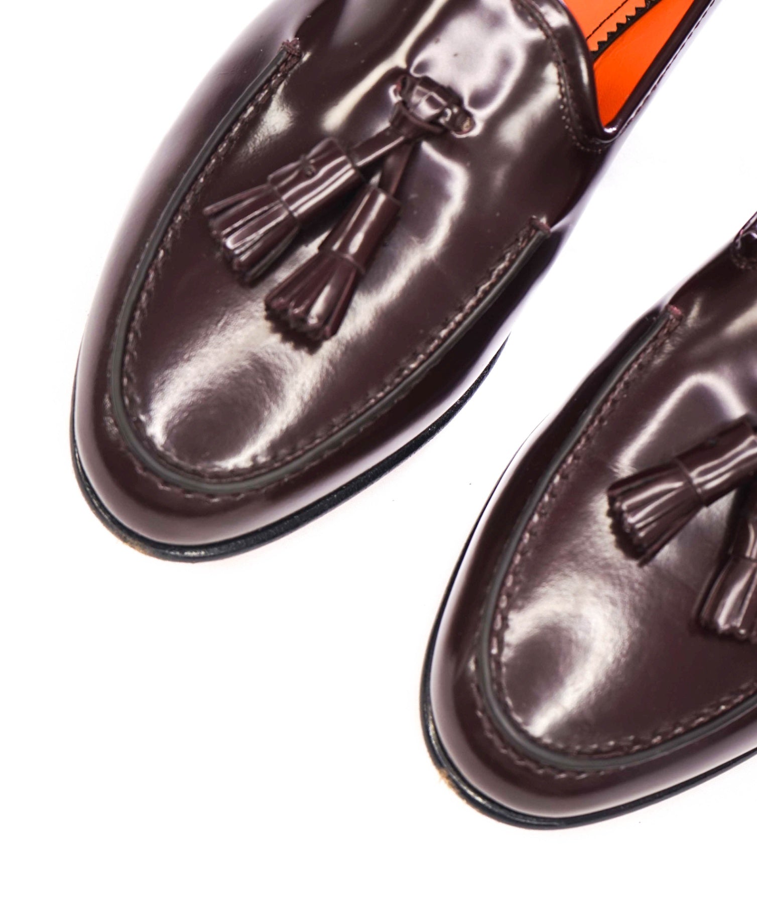 $1,170 SANTONI - Burgundy "GOODYEAR" Leather Tassel Loafers - US 9 (UK8)