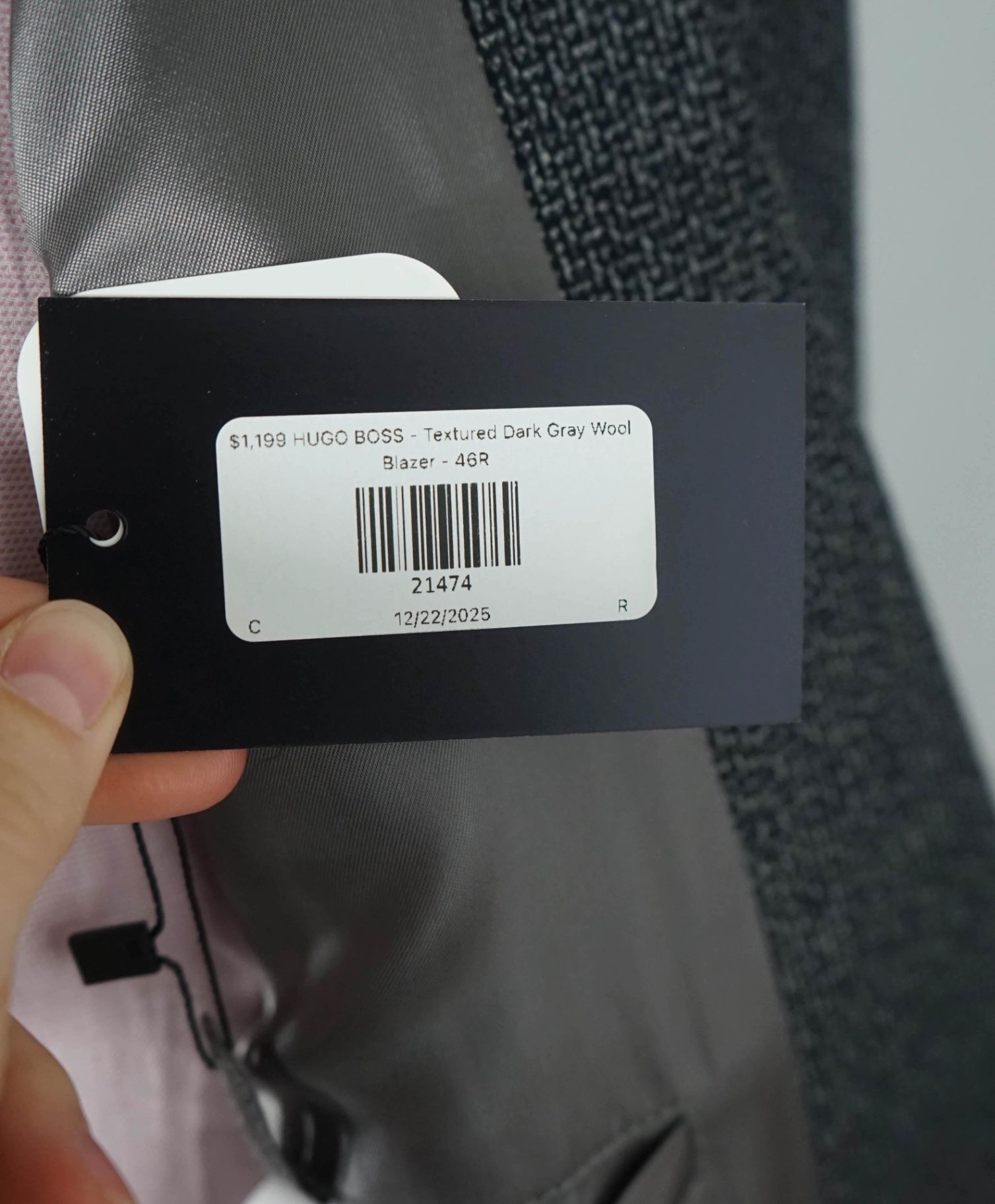 $1,199 HUGO BOSS - Textured Dark Gray Wool Blazer - 46R