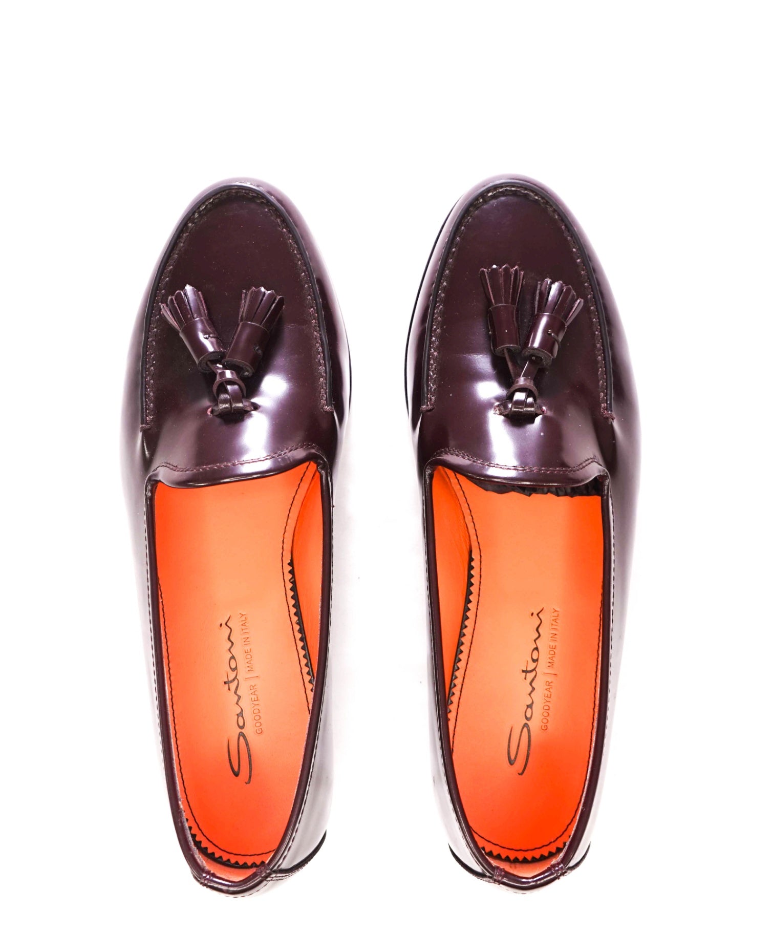 $1,170 SANTONI - Burgundy "GOODYEAR" Leather Tassel Loafers - US 9 (UK8)