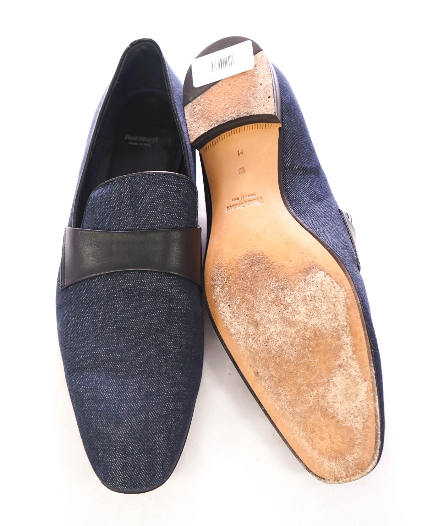$650 PAUL STUART - Navy Blue Heron Denim Formal Loafers - 13 M