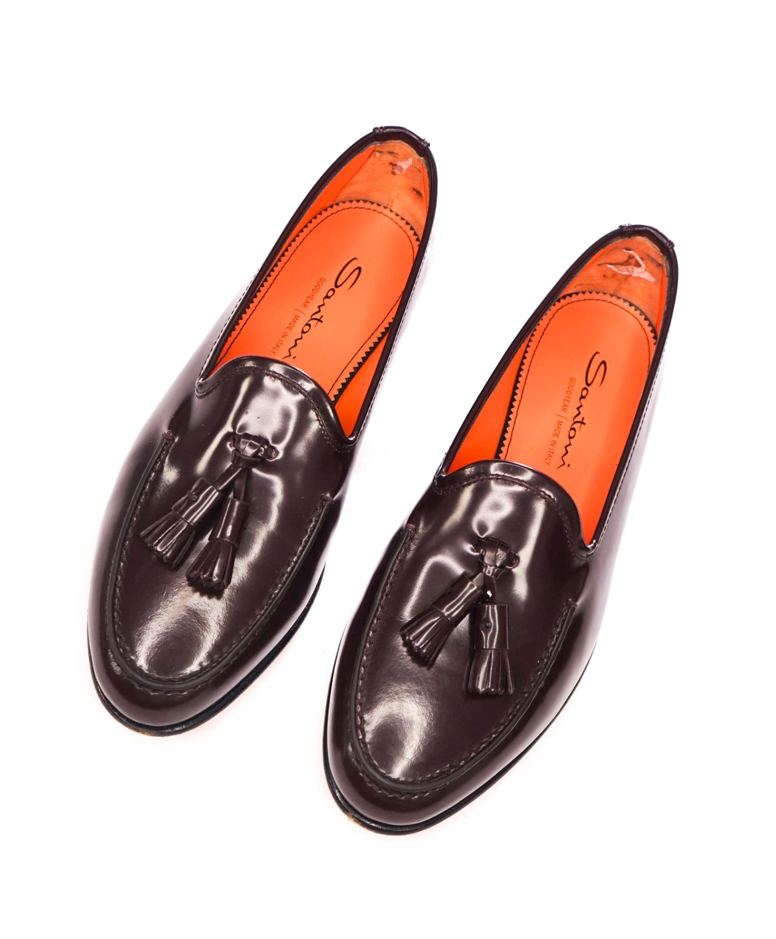 $1,170 SANTONI - Burgundy "GOODYEAR" Leather Tassel Loafers - US 9 (UK8)