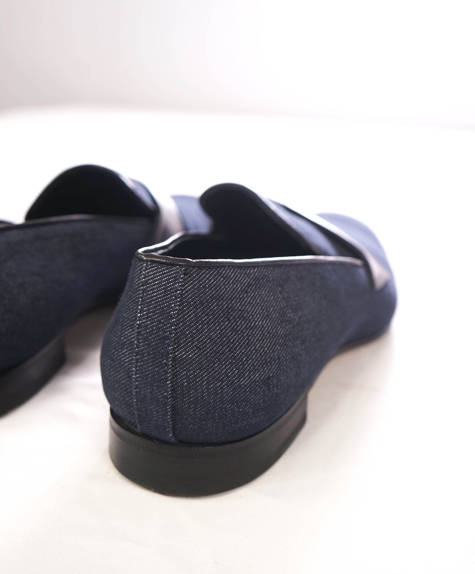 $650 PAUL STUART - Navy Blue Heron Denim Formal Loafers - 13 M