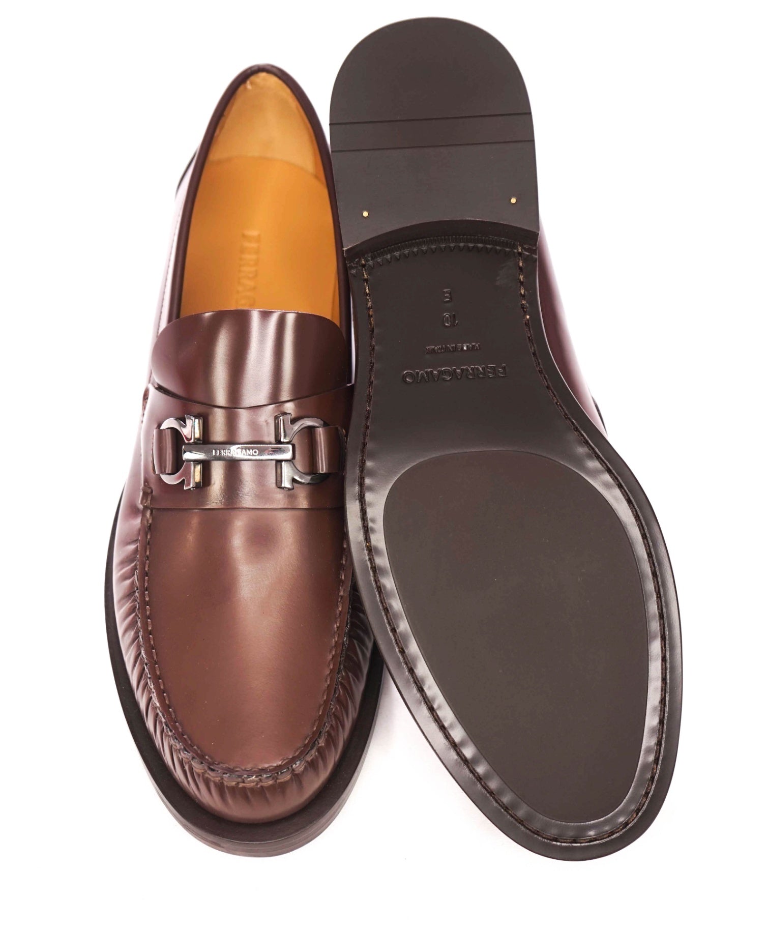 $950 FERRAGAMO - Brown Leather "FORT" Loafers - 10 E