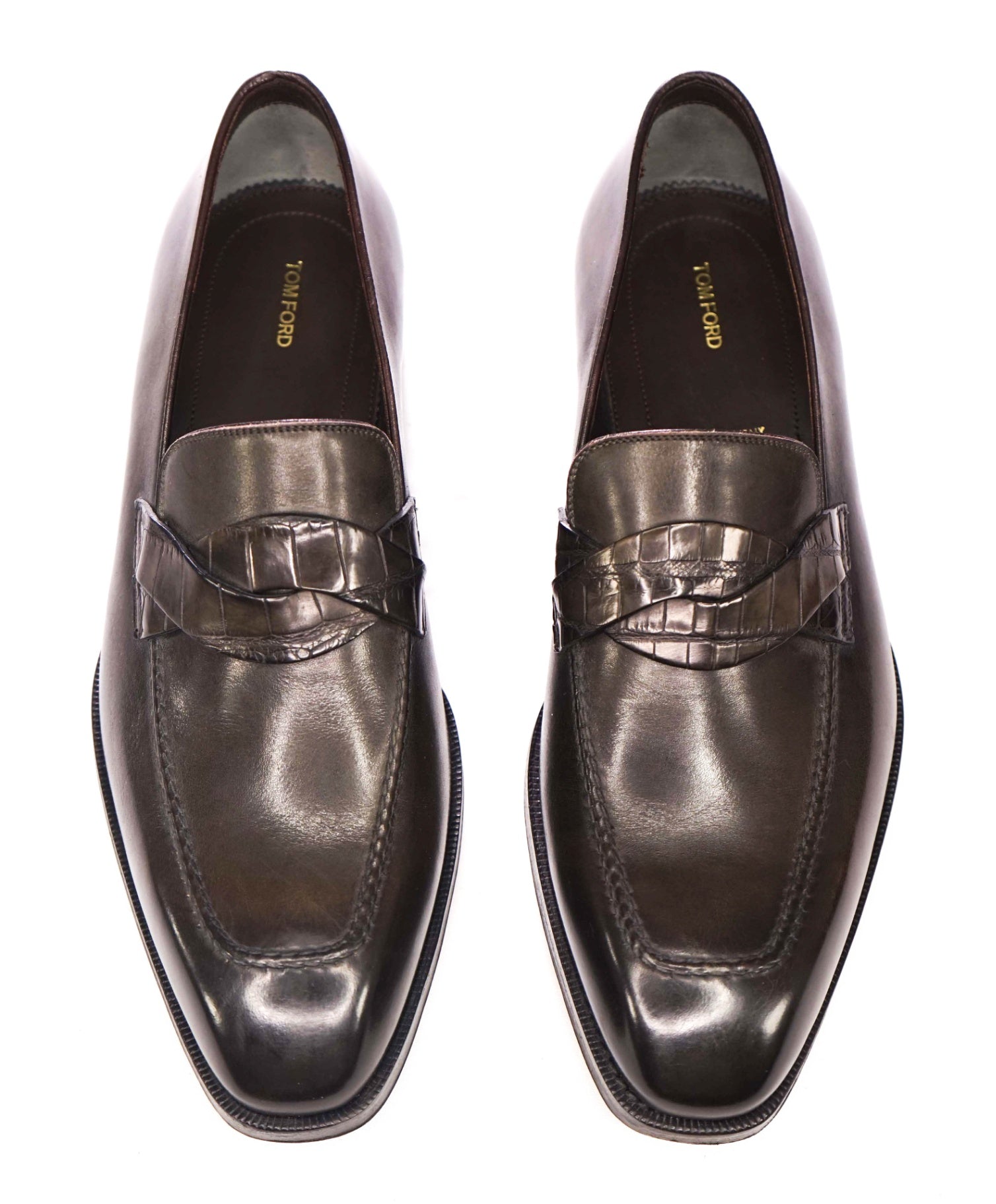 $2,250 TOM FORD - Crocodile Brown Leather "Twist" Loafers - US 7.5 (7TF)