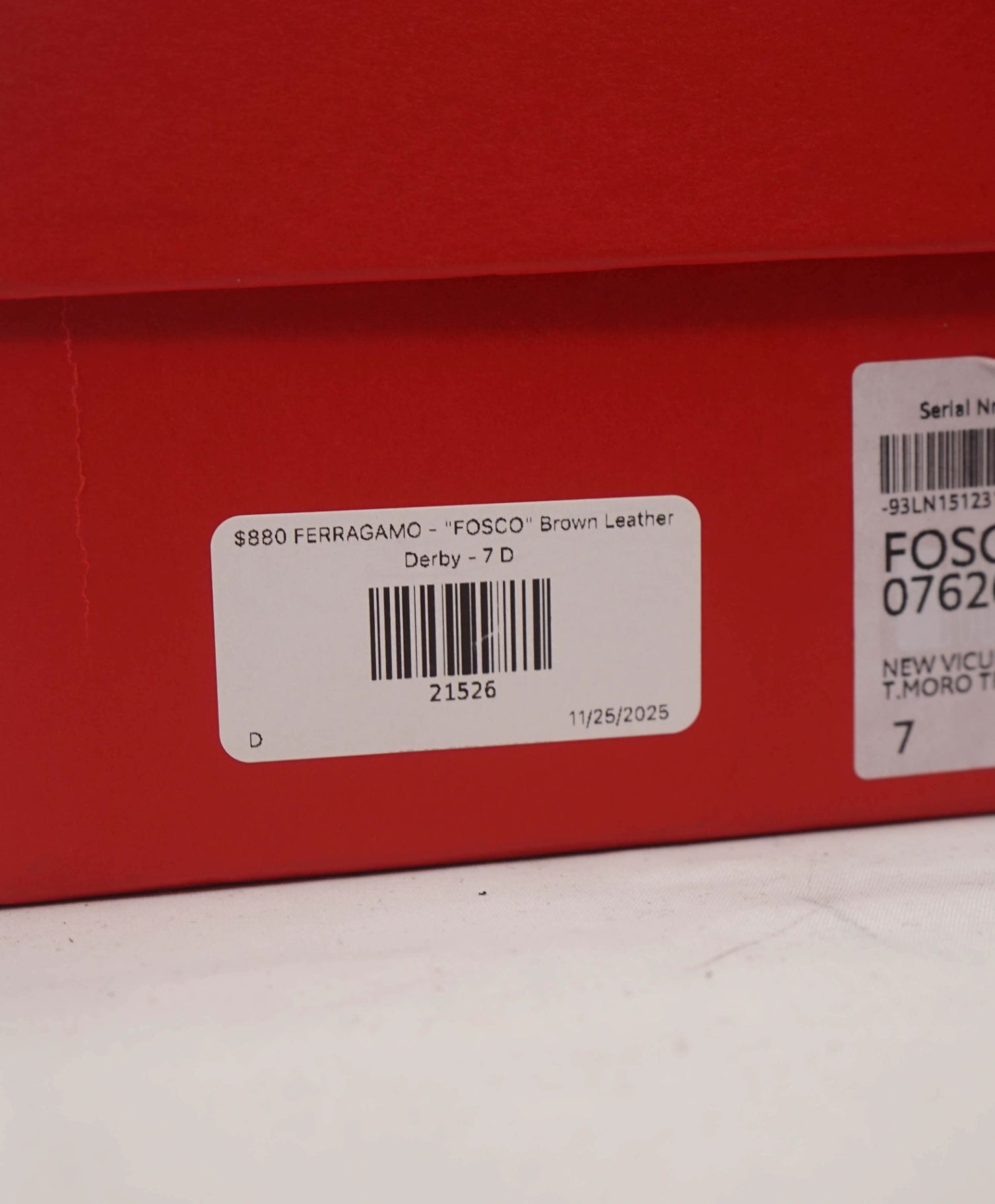 $880 FERRAGAMO - "FOSCO" Brown Patina Leather Derby - 7 D