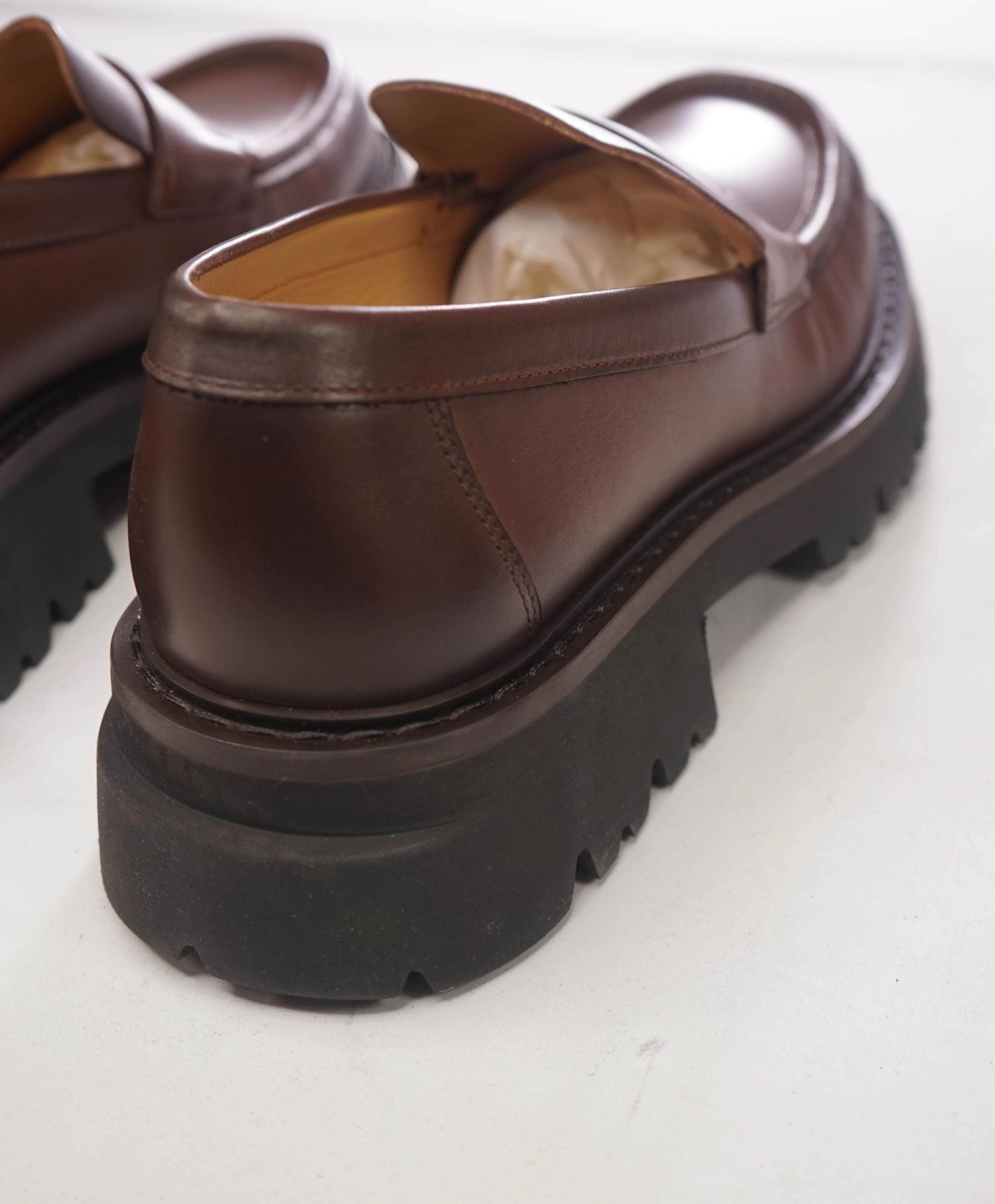 $995 FERRAGAMO - Leather Brown "FERGAL" Lug Sole Loafers - 12 EE