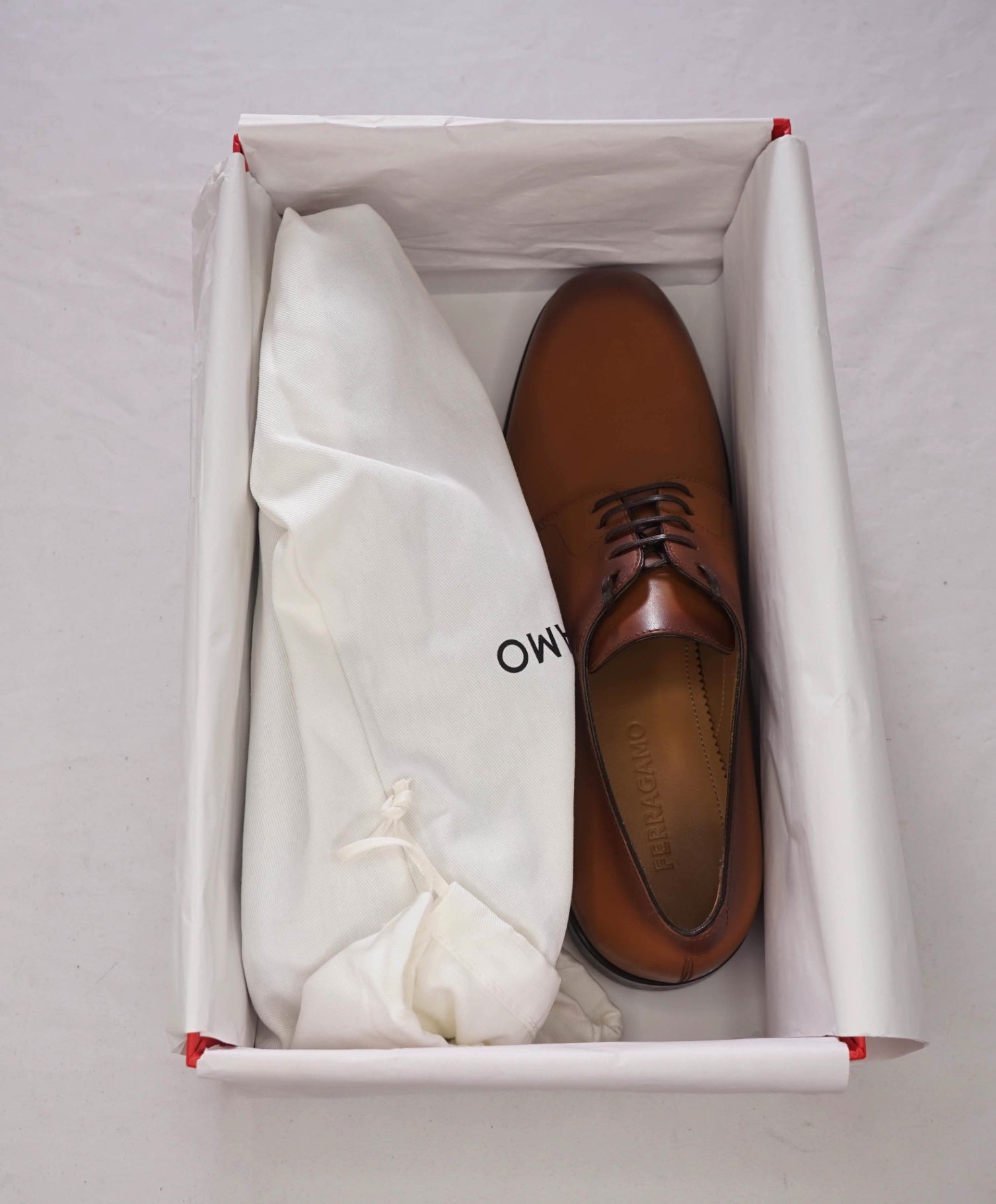 $880 FERRAGAMO - "FOSCO" Brown Patina Leather Derby - 7 D