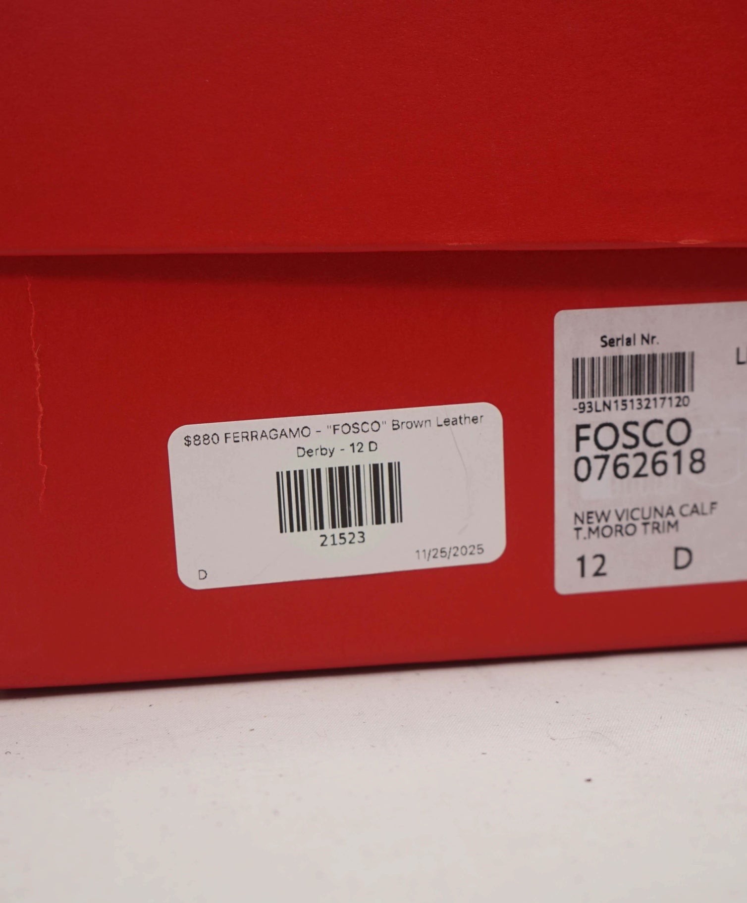 $880 FERRAGAMO - "FOSCO" Brown Patina Leather Derby - 12 D