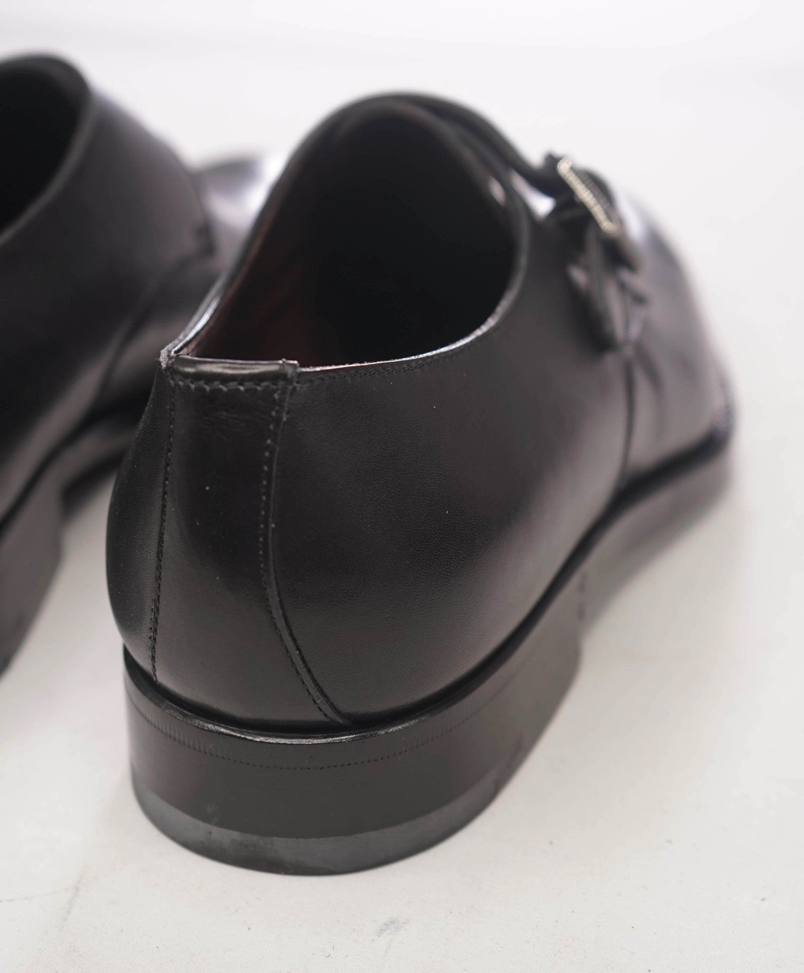 $850 ZEGNA - Black Leather Single Monk Loafers - US 7.5 (6.5UK)