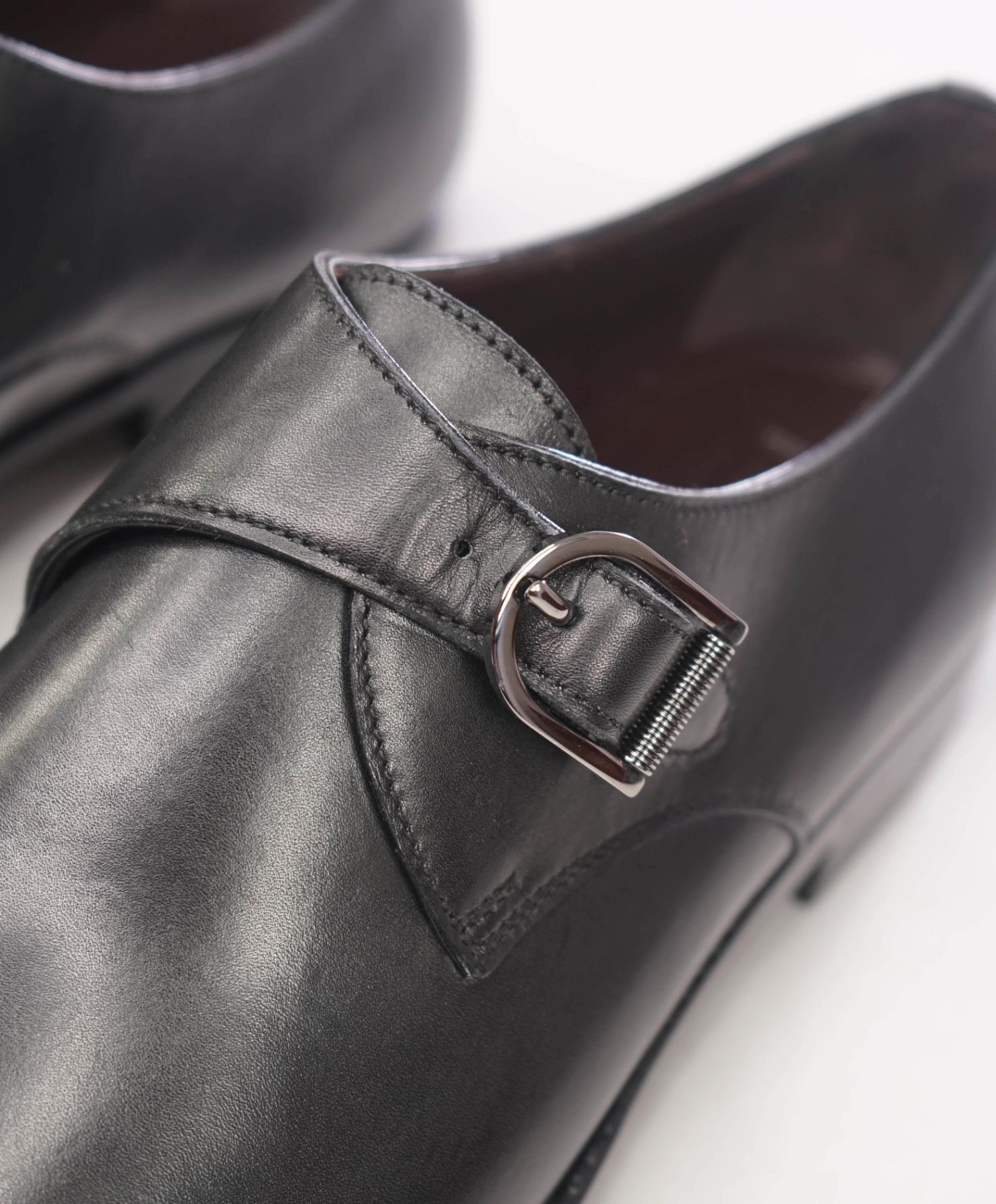 $850 ZEGNA - Black Leather Single Monk Loafers - US 7.5 (6.5UK)