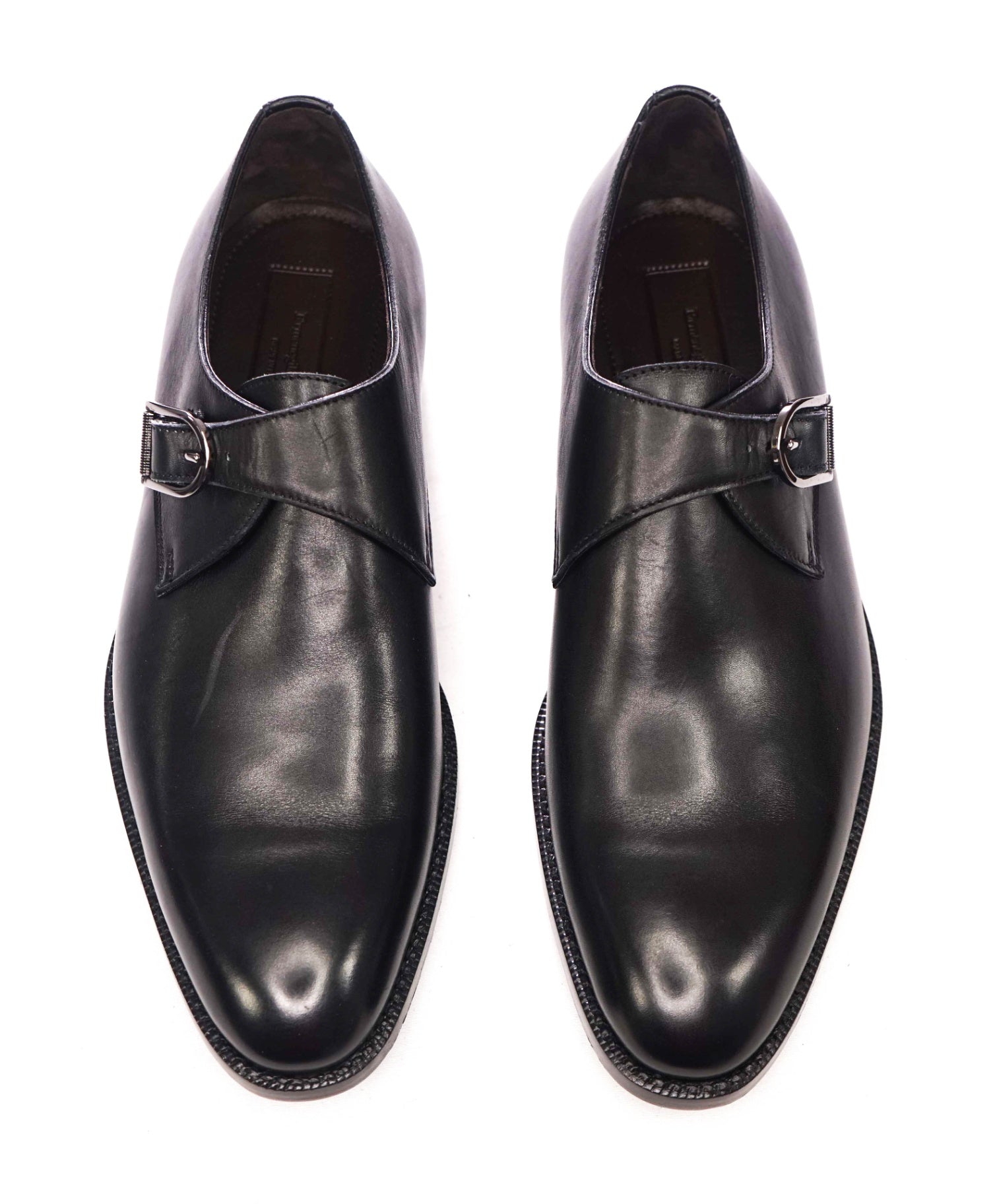 $850 ZEGNA - Black Leather Single Monk Loafers - US 7.5 (6.5UK)