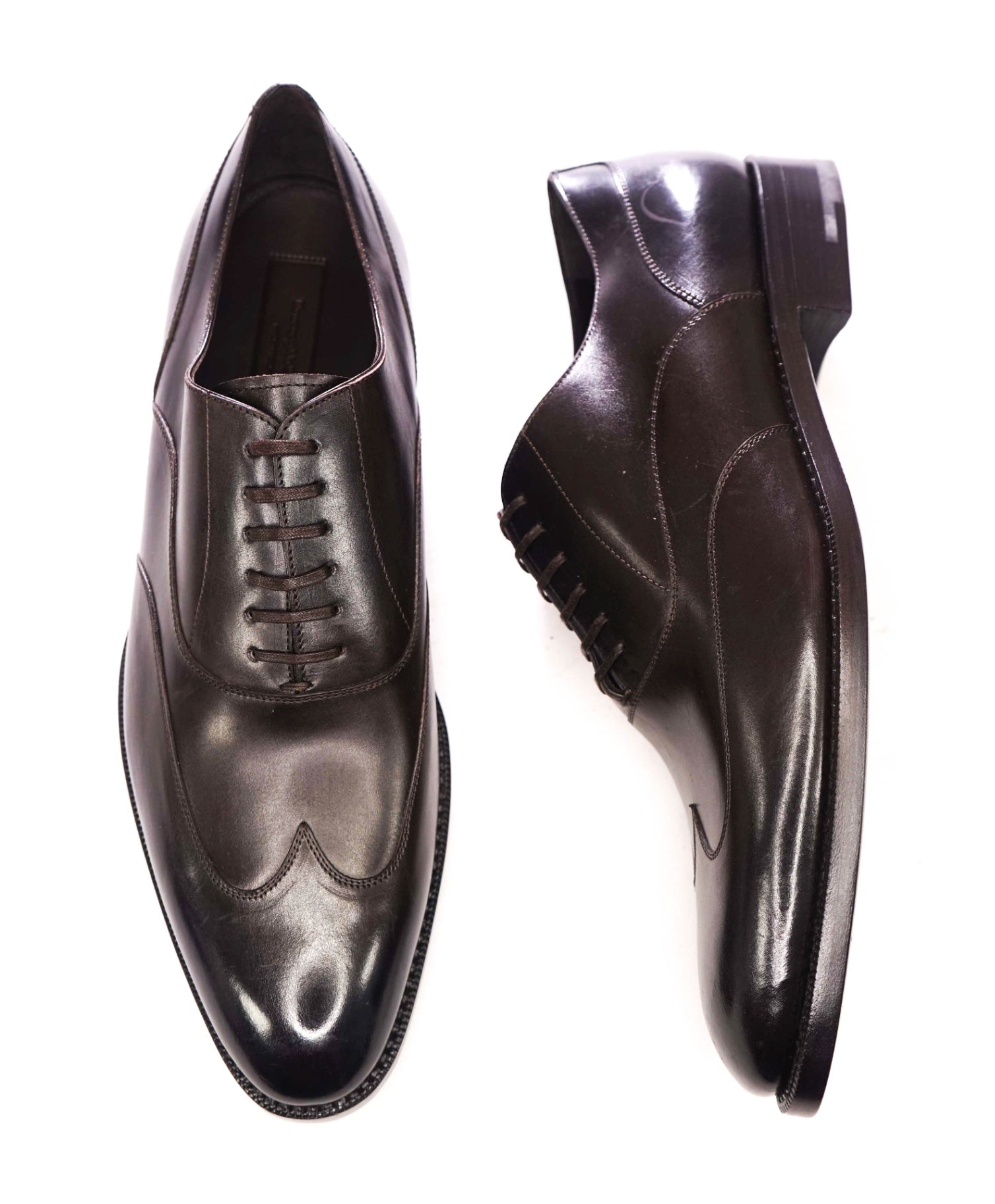 $795 ZEGNA - Brown Leather Wingtip Oxfords - US 12 (11UK)