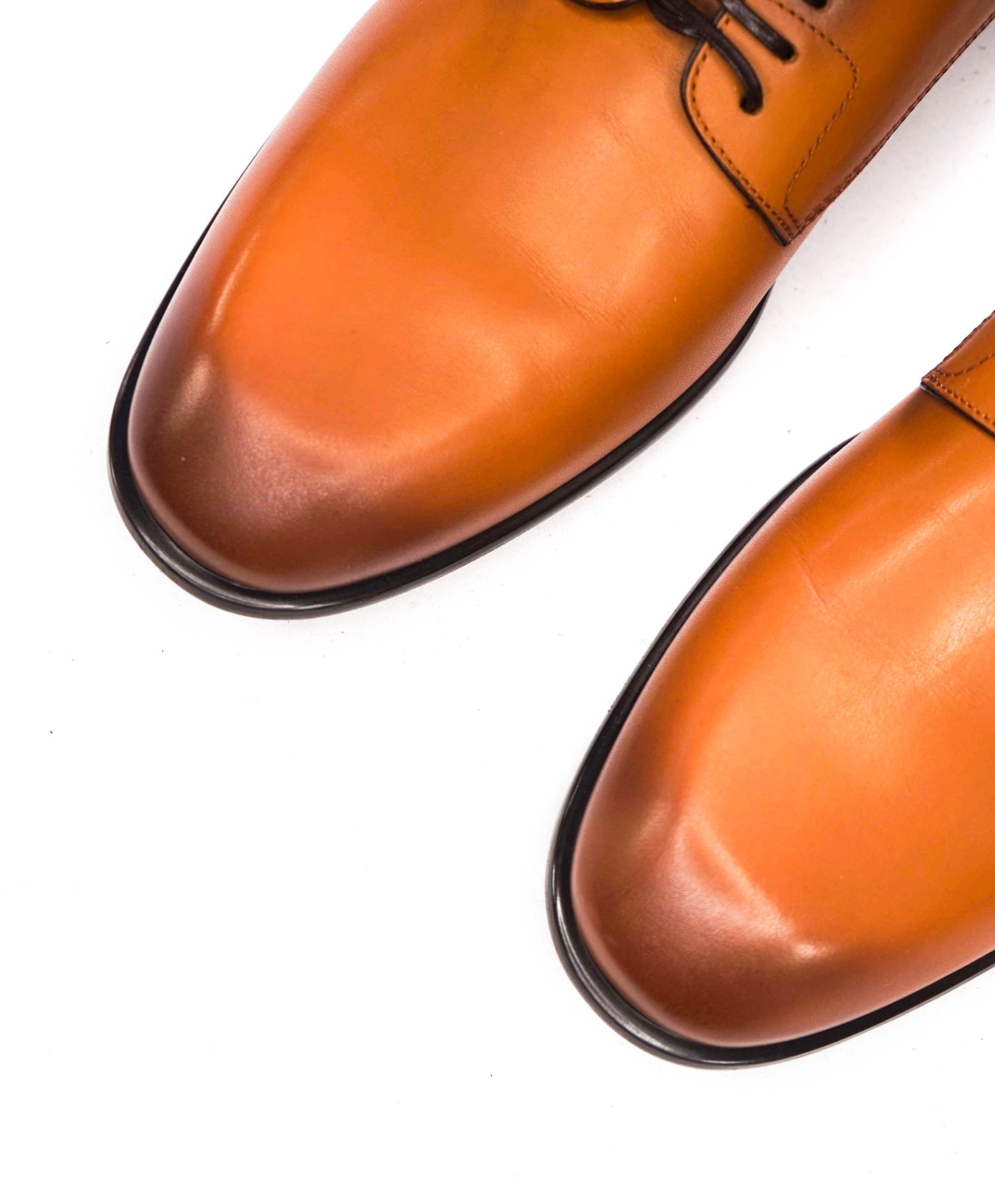 $880 FERRAGAMO - "FOSCO" Brown Patina Leather Derby - 9 D