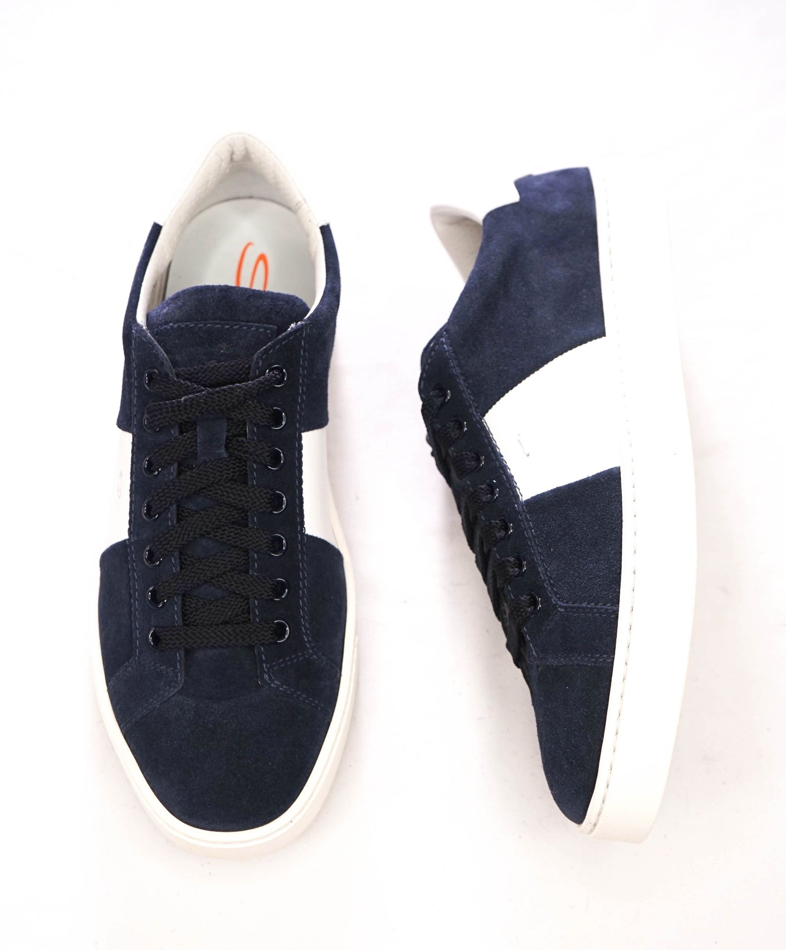$795 SANTONI - Navy Blue Suede/Leather Sneakers - US 7 (6UK)