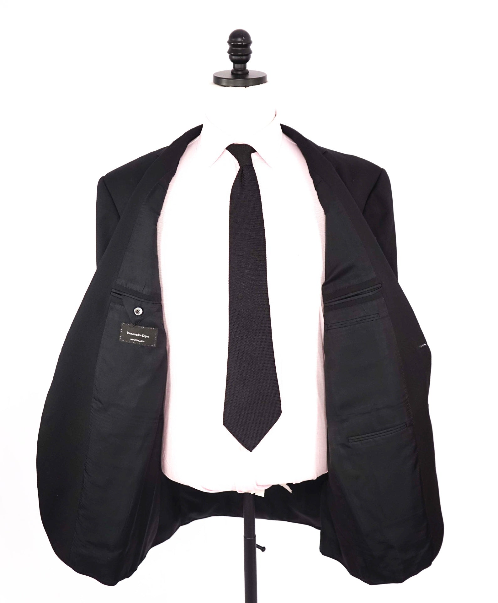 $2,895 ERMENEGILDO ZEGNA - "MULTISEASON" Solid Black Blazer - 44L