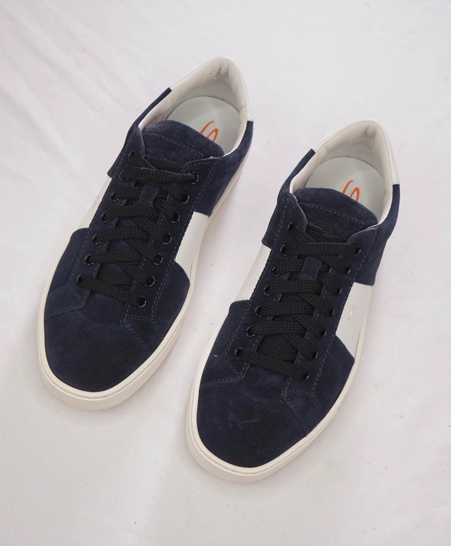 $795 SANTONI - Navy Blue Suede/Leather Sneakers - US 7 (6UK)
