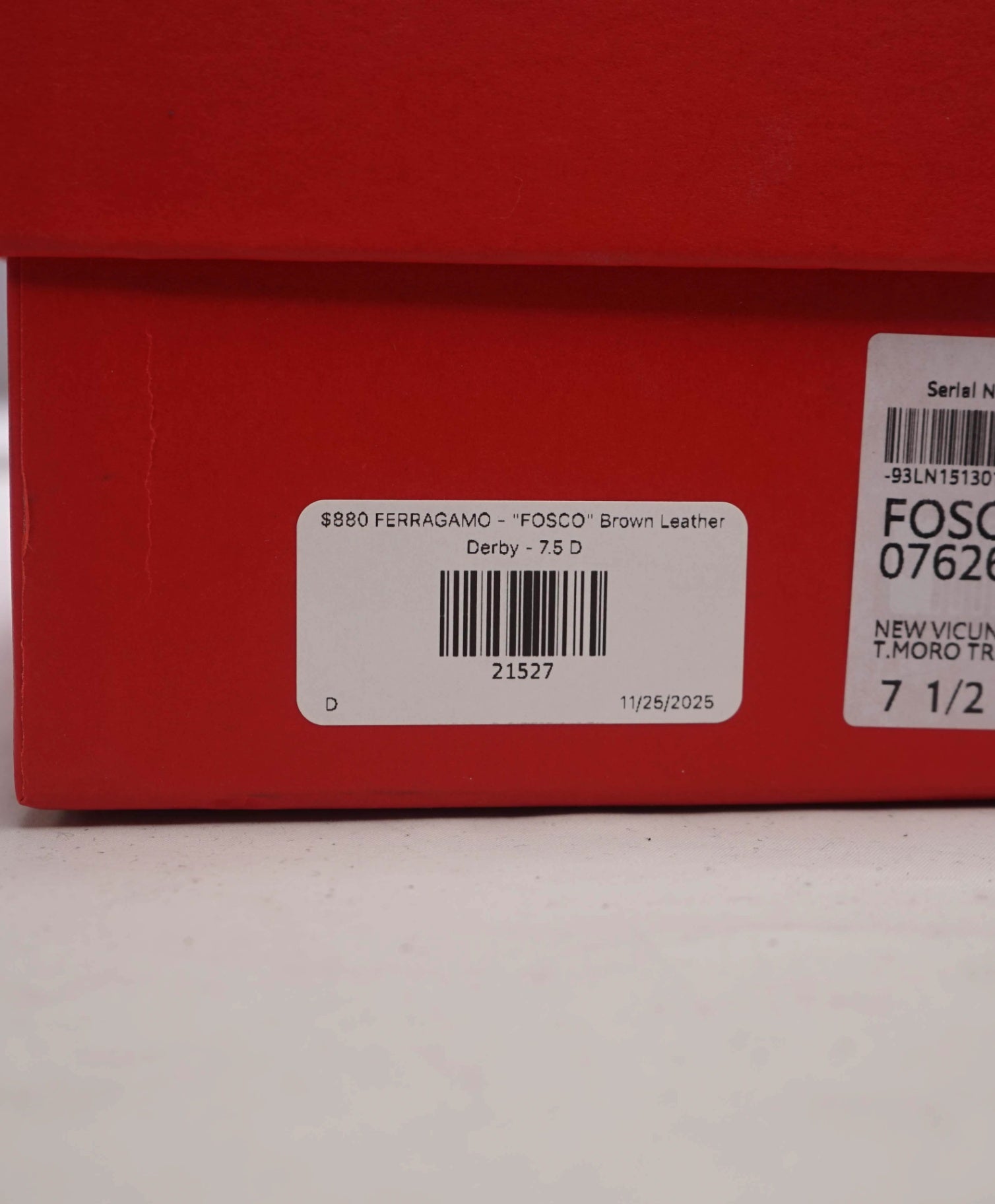 $880 FERRAGAMO - "FOSCO" Brown Patina Leather Derby - 7.5 D