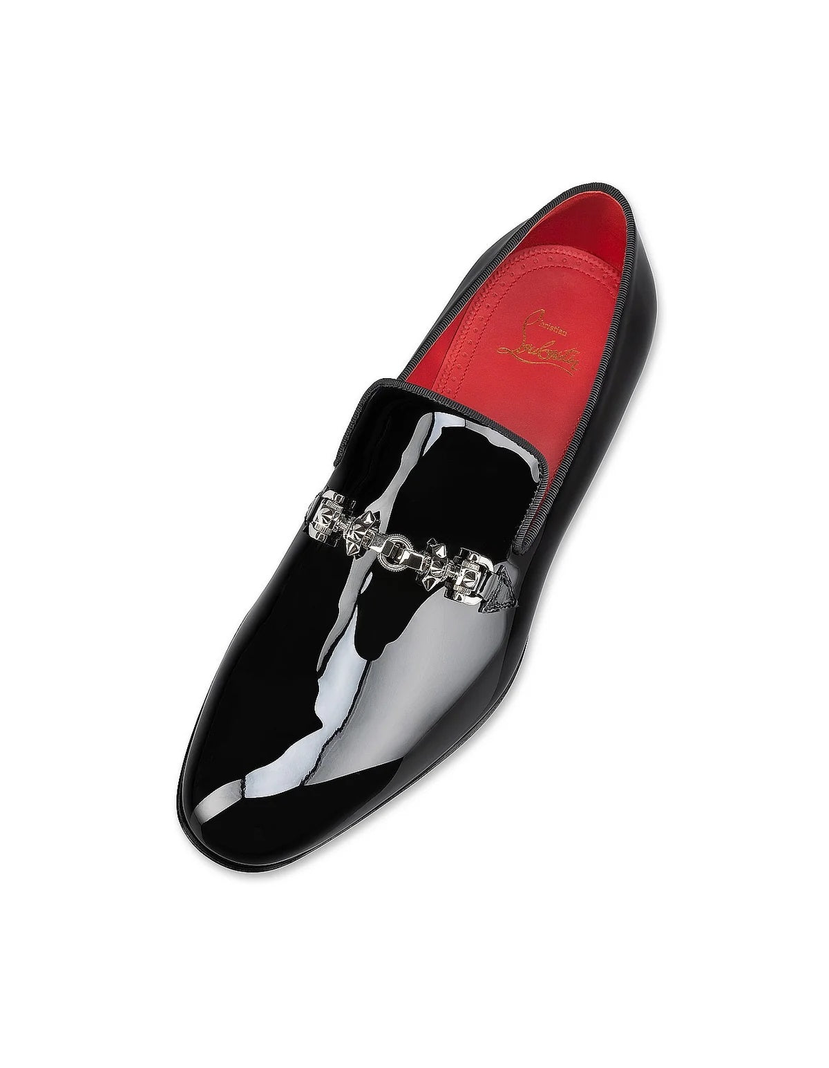 $1,725 CHRISTIAN LOUBOUTIN - Black Patent Leather "EQUISWING" Loafers - US 7 (40EU)