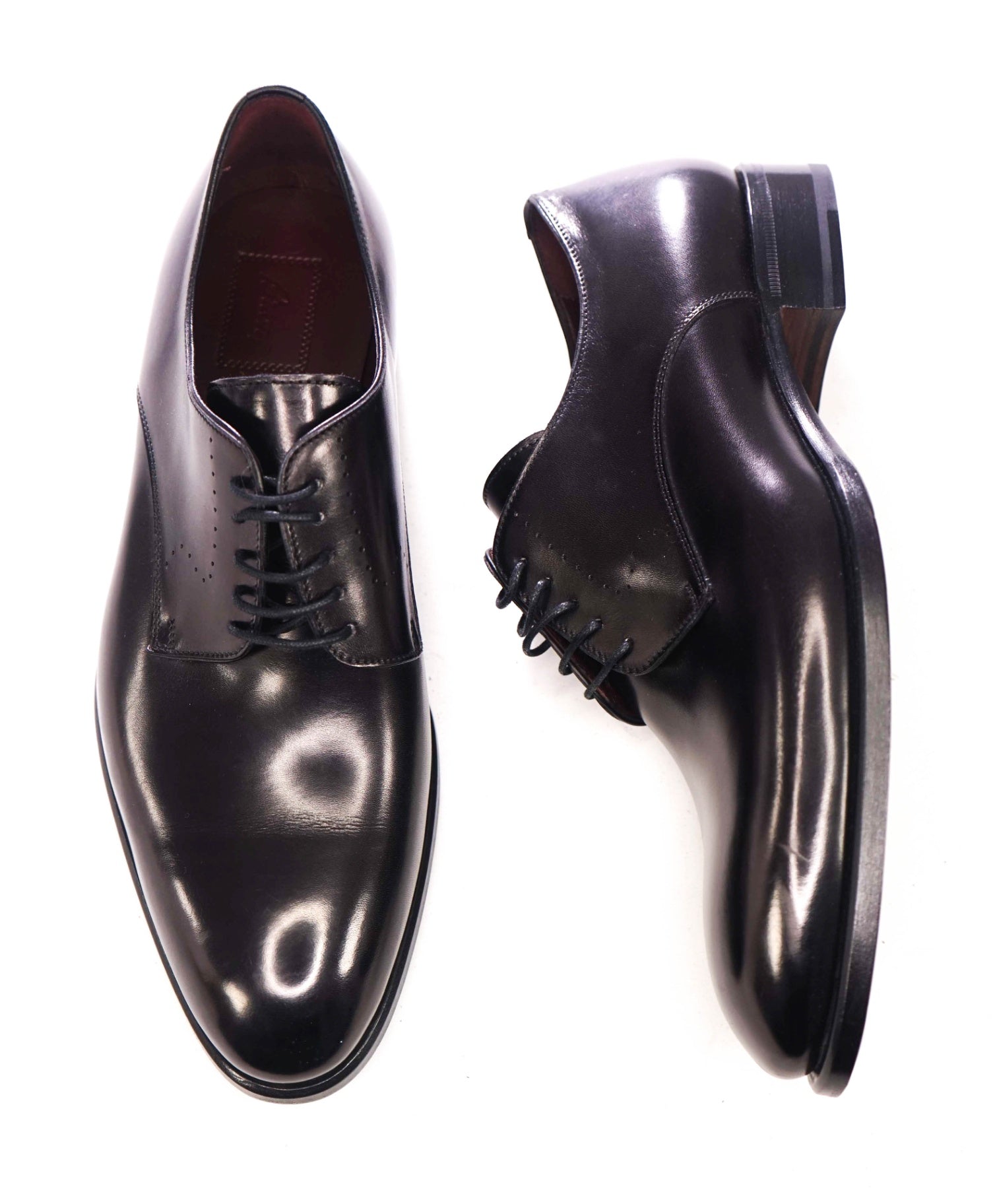 $1,250 BRIONI - Black Leather Round Toe Derby - US 9 (UK8)