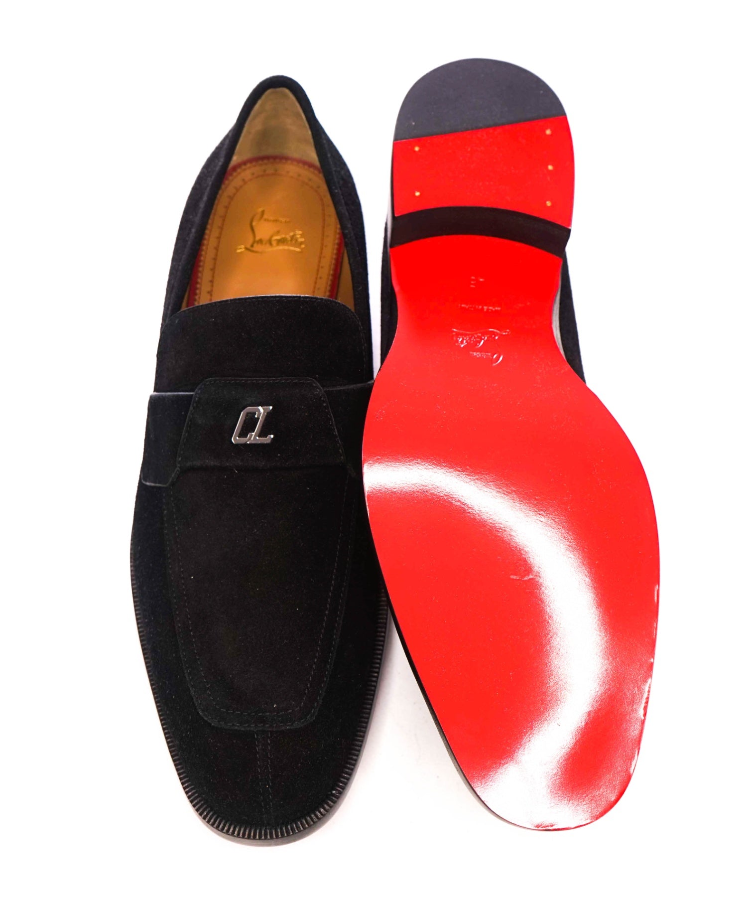 $1,100 CHRISTIAN LOUBOUTIN - Black Suede "VARSIMOC" Loafers - US 12 (45EU)