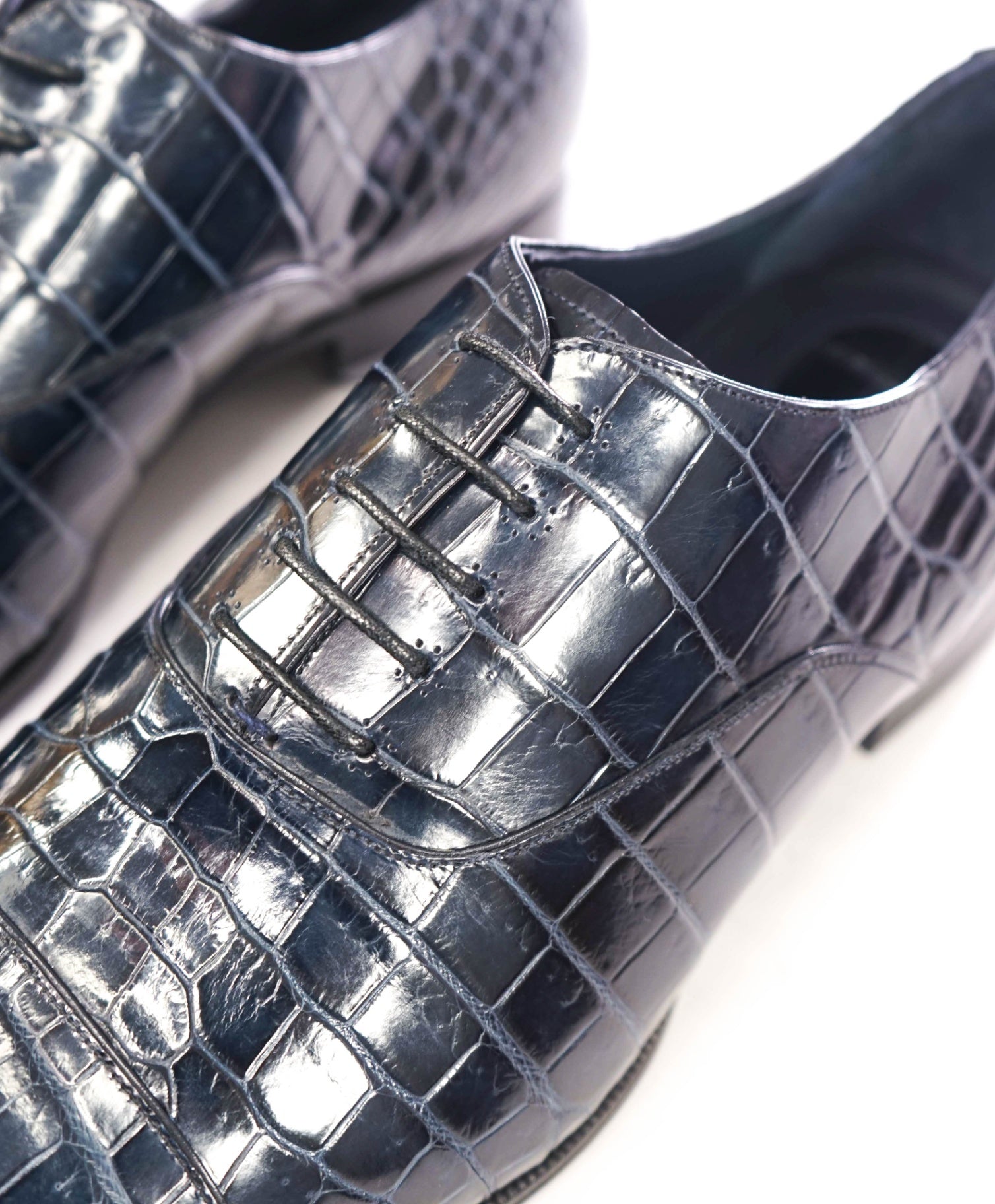 $9,000 STEFANO RICCI - Navy Blue Crocodile Skin Oxfords - 11 US (10UK)