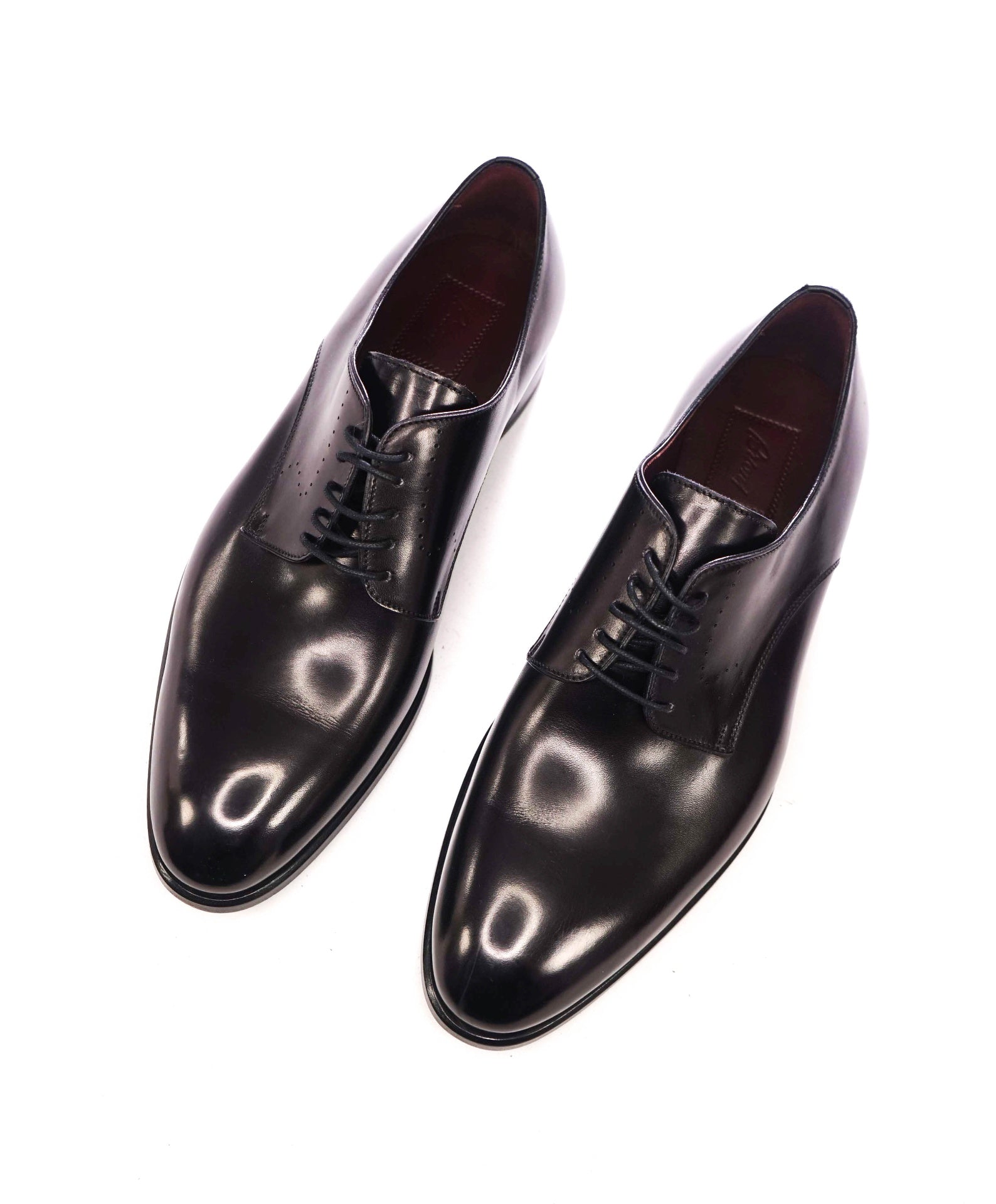 $1,250 BRIONI - Black Leather Round Toe Derby - US 9 (UK8)