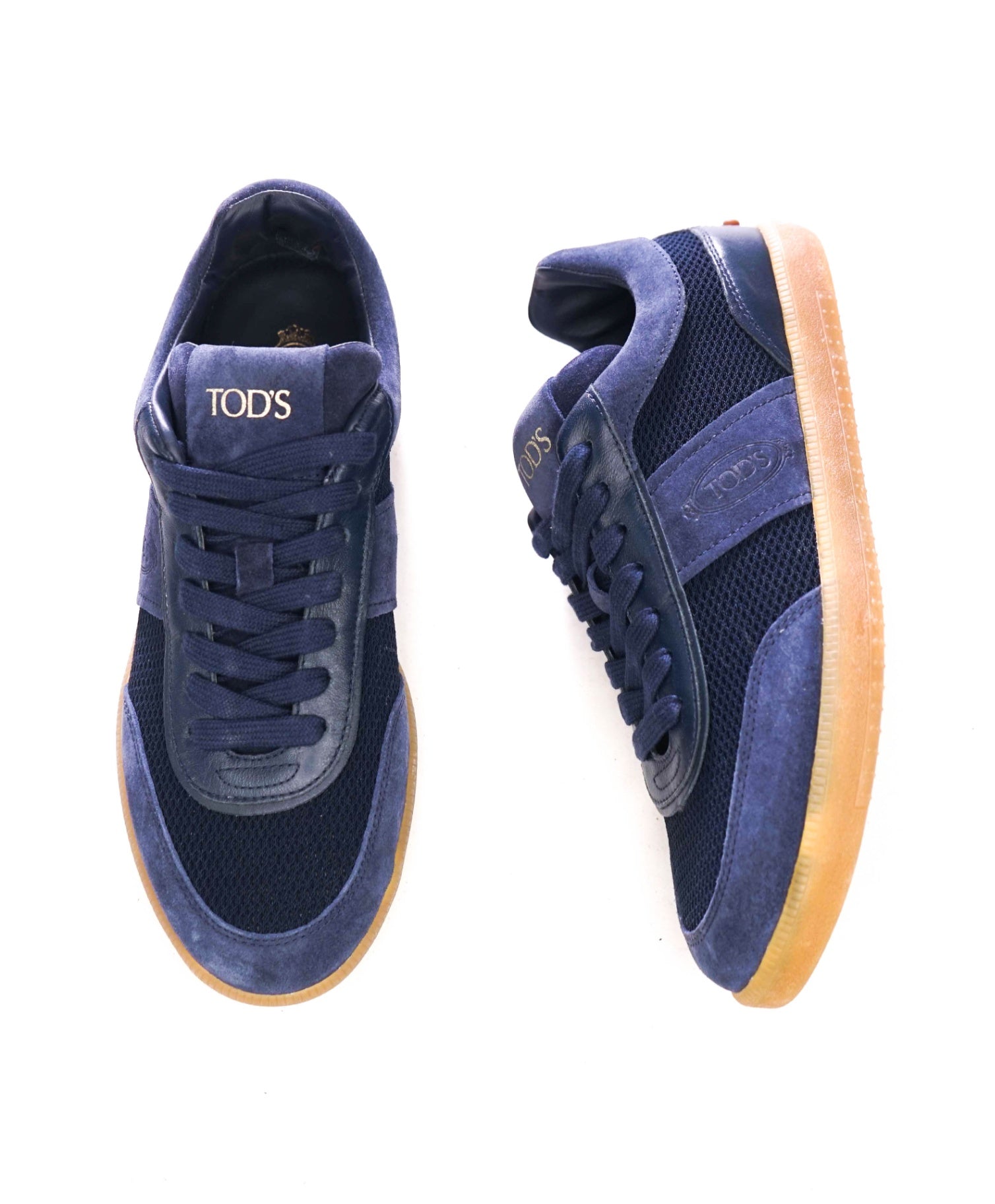 $700 TOD'S - Navy Blue Leather/Suede/Fabric Sneakers - US 7 (6UK)