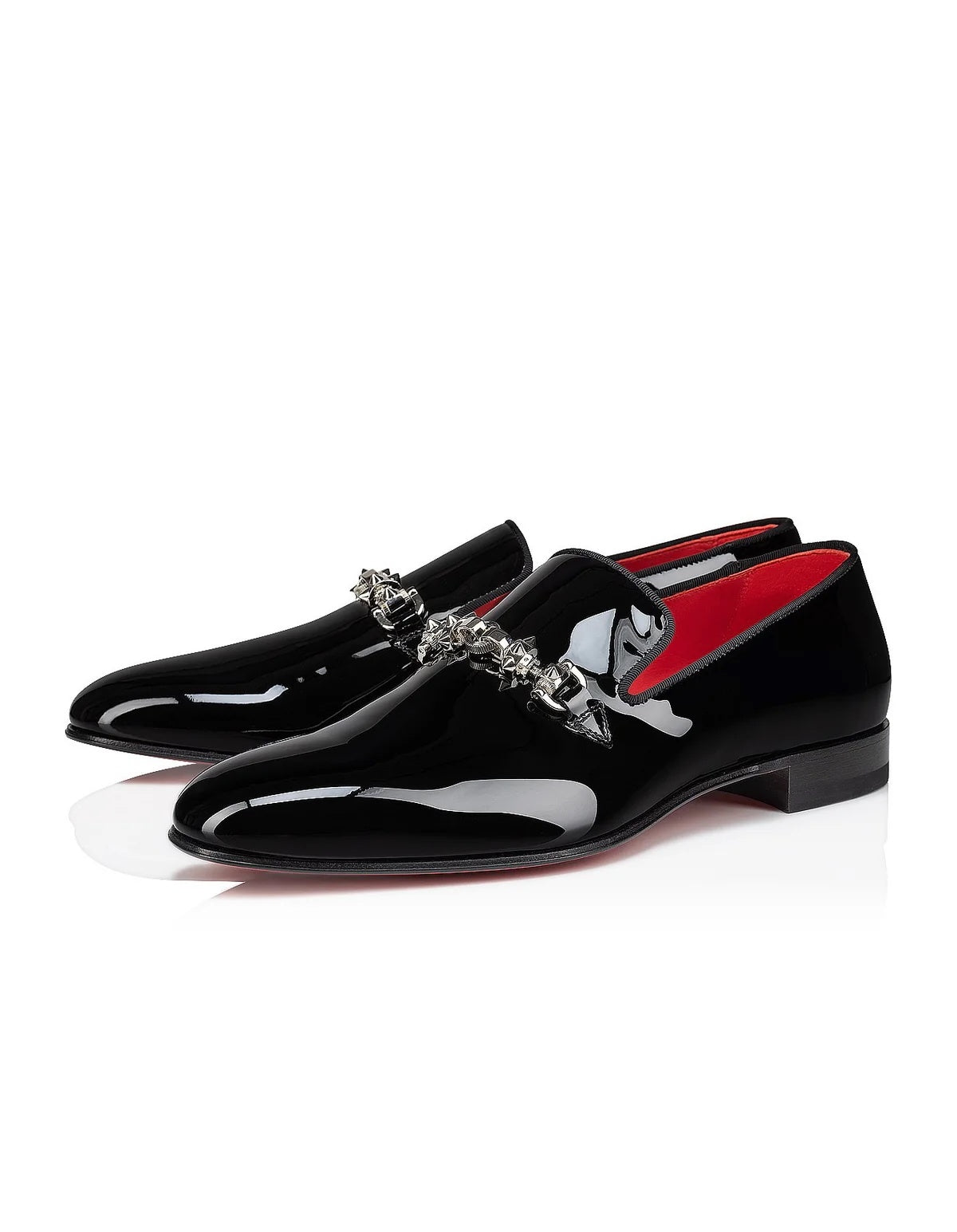 $1,725 CHRISTIAN LOUBOUTIN - Black Patent Leather "EQUISWING" Loafers - US 7.5 (40.5EU)