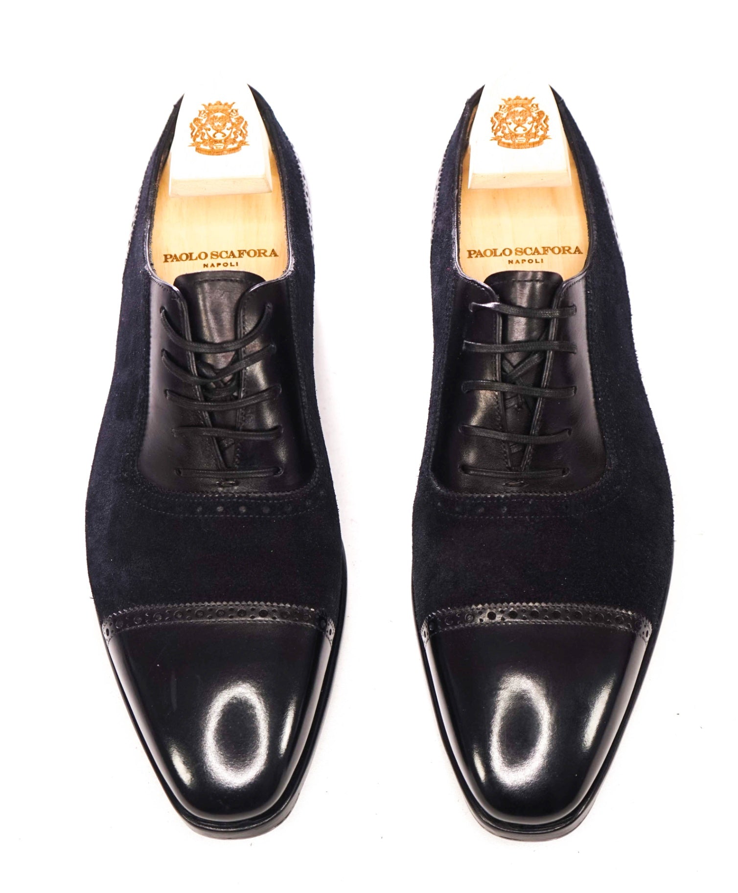 $1,988 PAOLO SCAFORA - Black "GOODYEAR"Oxfords - 9 US (8UK)