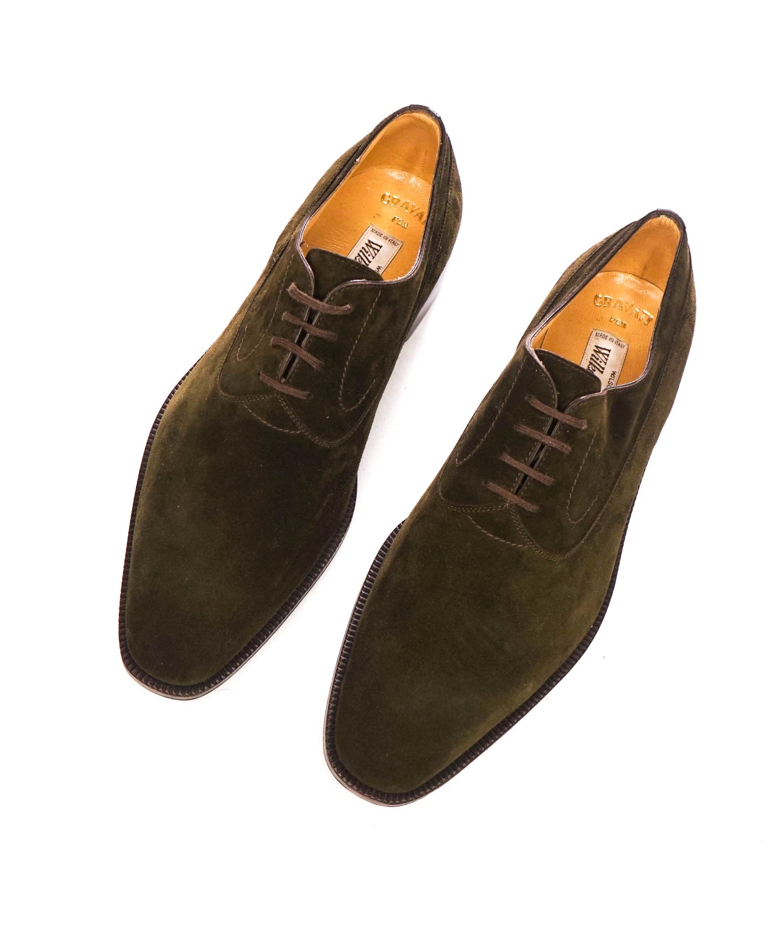 $750 GRAVATI - Dark Green Supple Suede Oxfords - 8 M