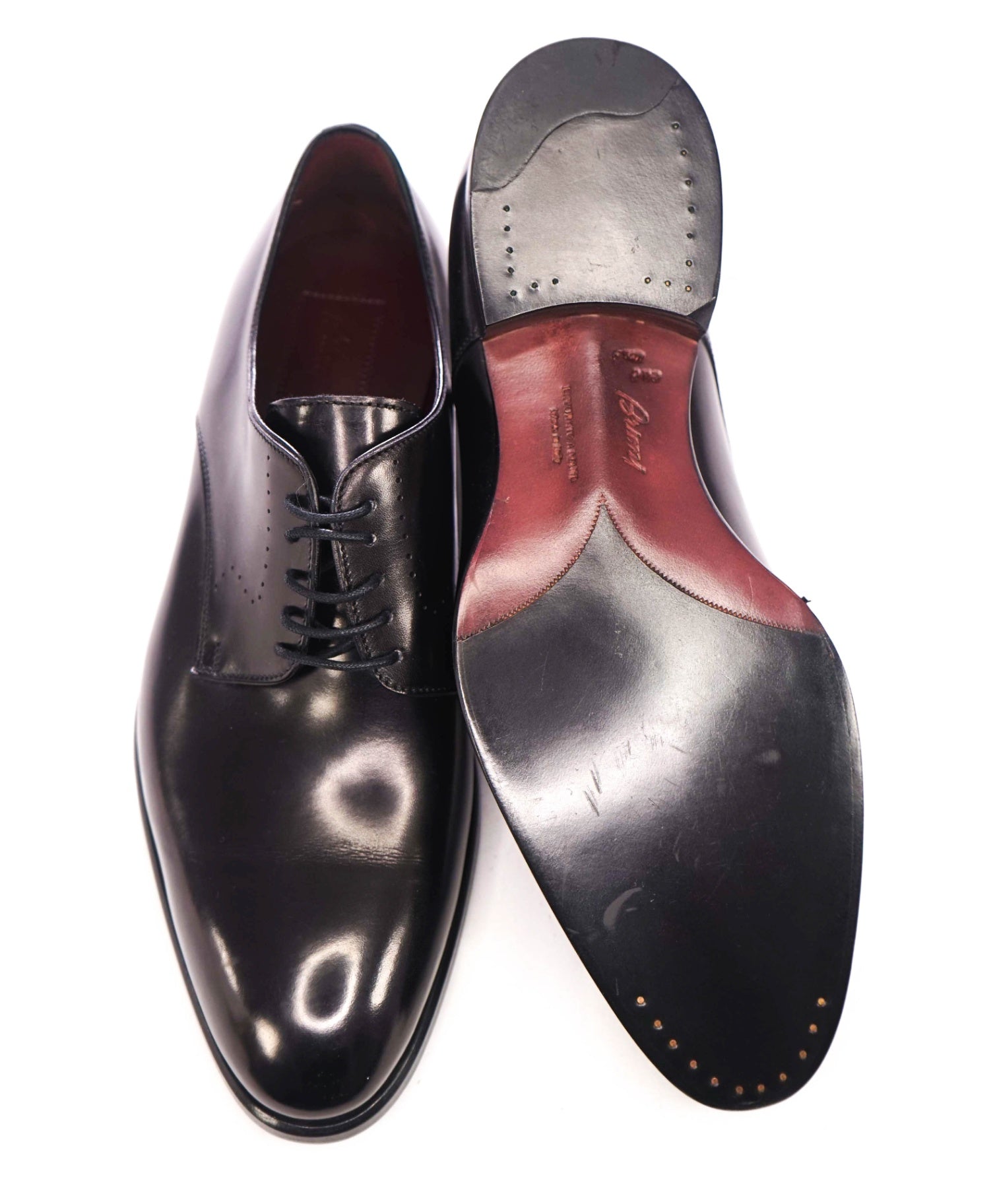 $1,250 BRIONI - Black Leather Round Toe Derby - US 9 (UK8)