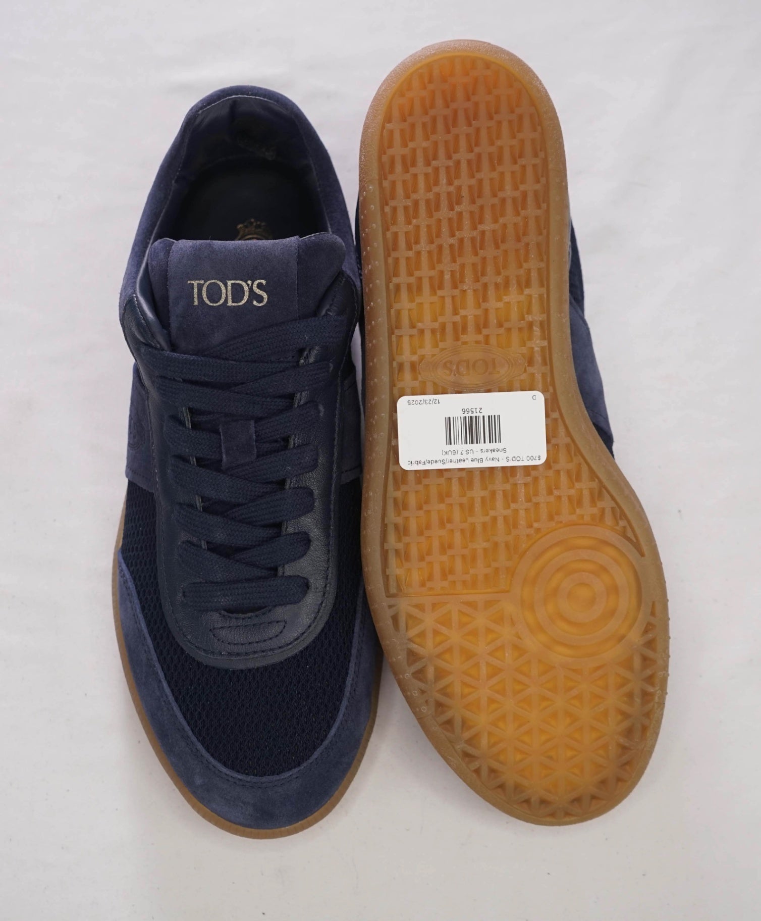$700 TOD'S - Navy Blue Leather/Suede/Fabric Sneakers - US 7 (6UK)