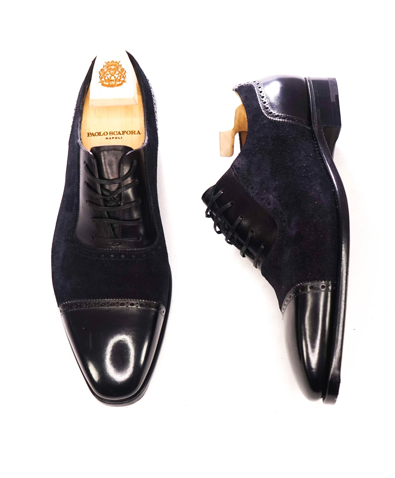 $1,988 PAOLO SCAFORA - Black "GOODYEAR"Oxfords - 9 US (8UK)