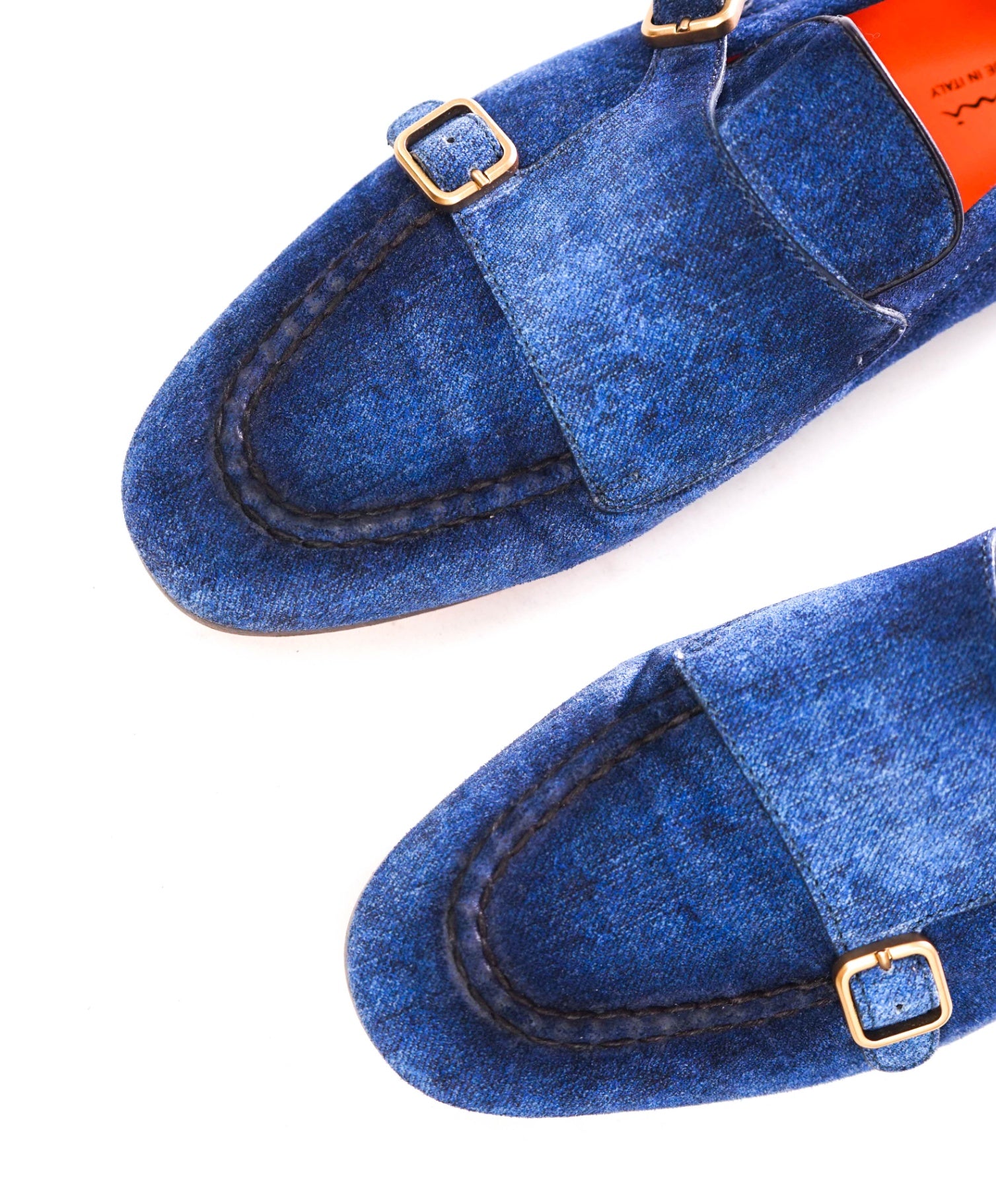 $1,050 SANTONI - Blue Denim "GOODYEAR" Monk Loafers - US 10 (9UK)