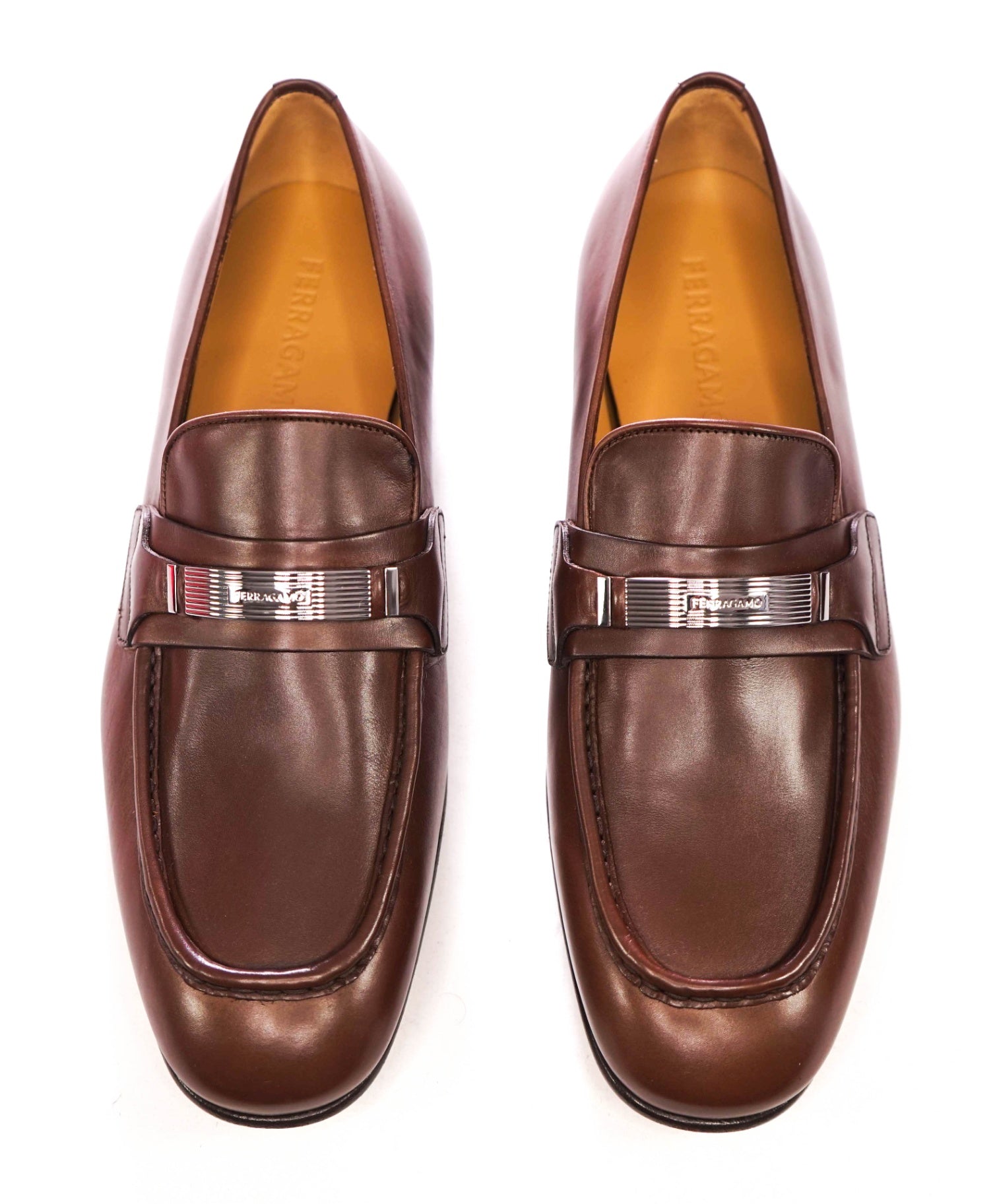 $1,095 Ferragamo - Brown "DUMAS" Loafers Leather - 8 EE
