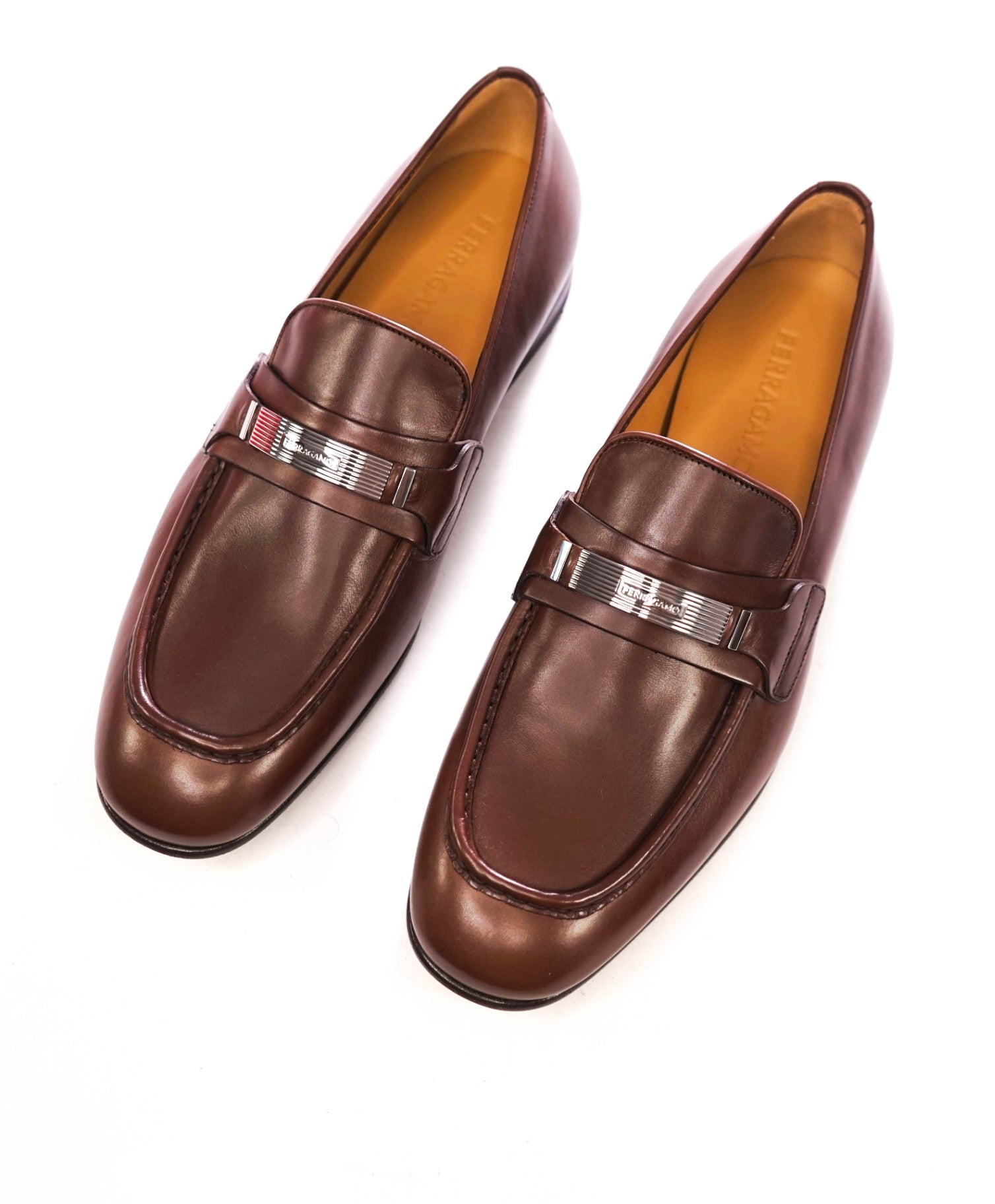 $1,095 Ferragamo - Brown "DUMAS" Loafers Leather - 8 EE