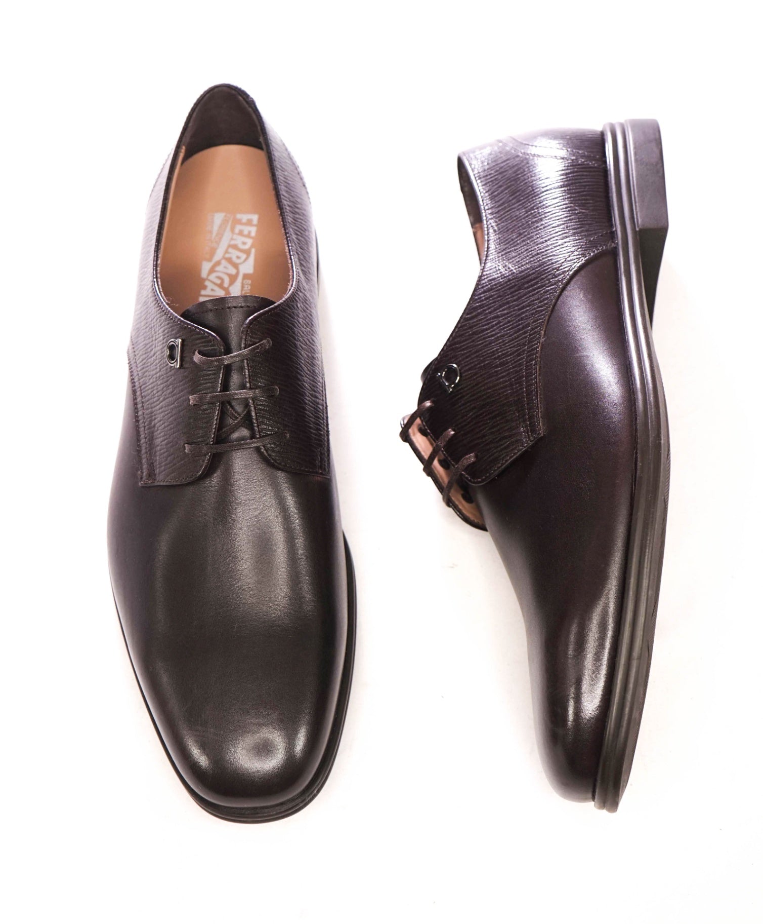$775 FERRAGAMO - Brown Leather "SPENCER" Derby - 10 E