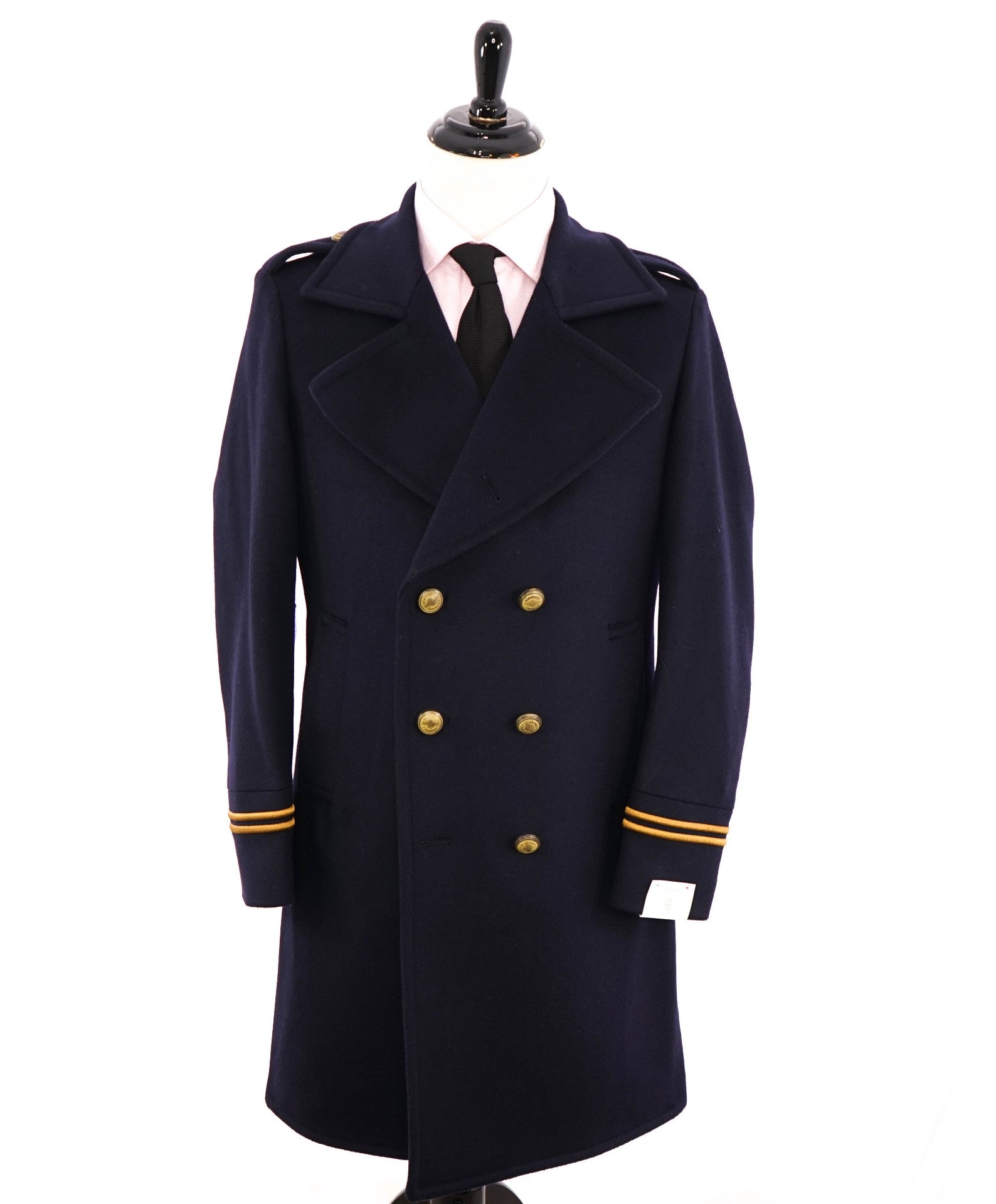 $2,000 ELEVENTY - Navy/Gold CASHMERE/Wool Pilot/Aviator Overcoat - 40R (50 EU)