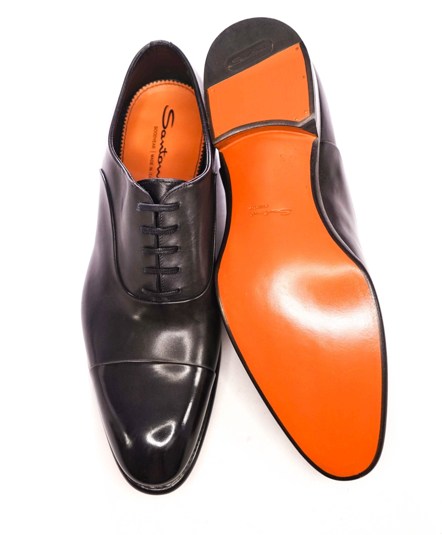$1,150 SANTONI - Black "GOODYEAR" Leather Oxfords - US 11.5 (10.5UK)