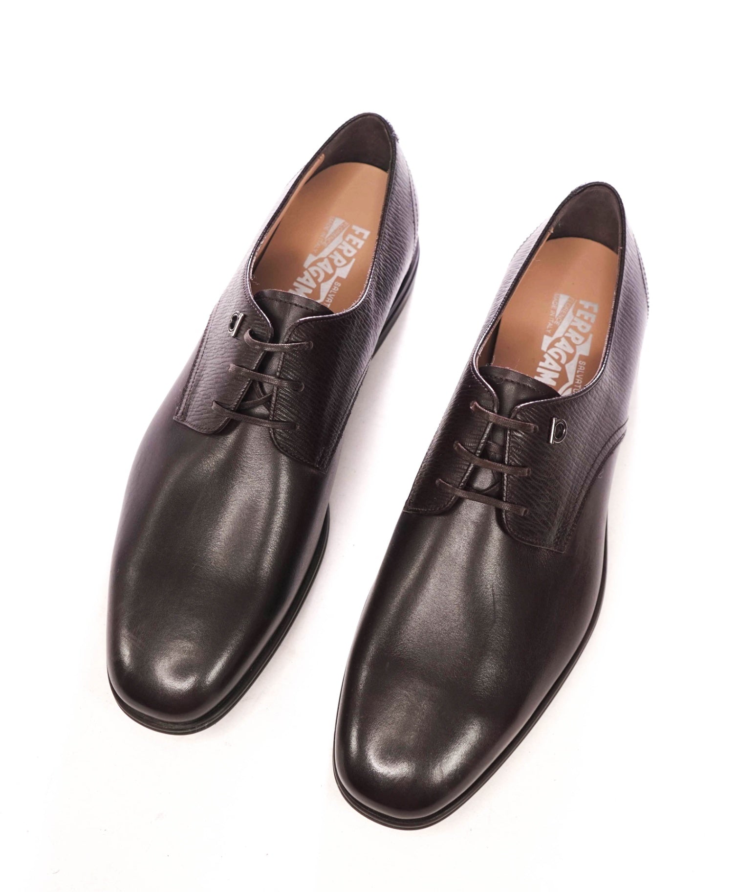 $775 FERRAGAMO - Brown Leather "SPENCER" Derby - 10 E