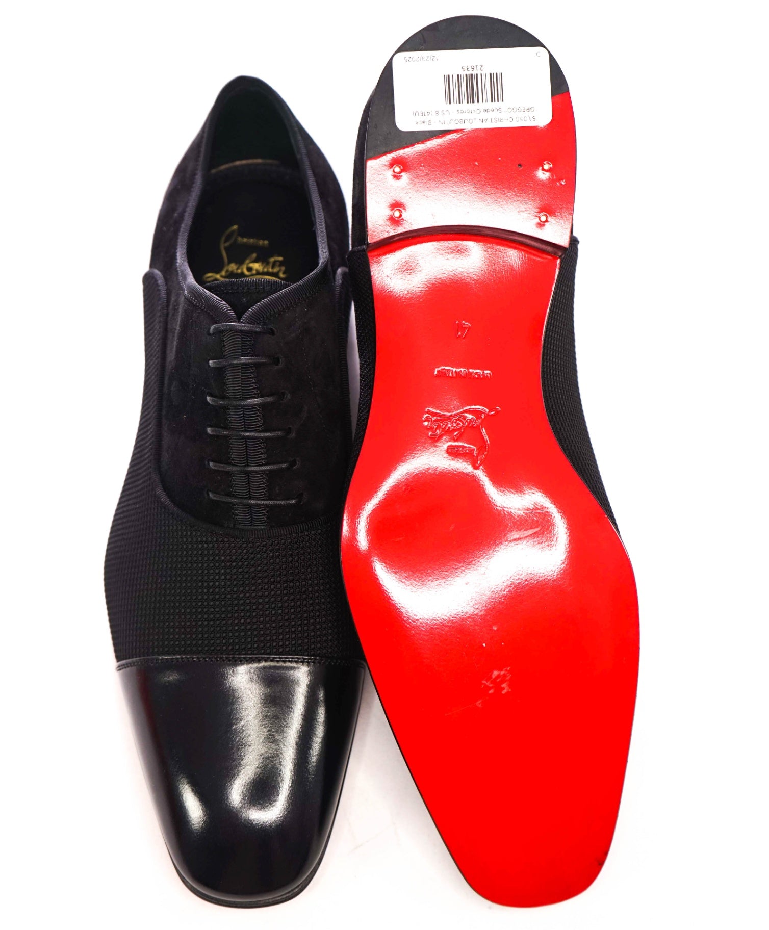 $1,050 CHRISTIAN LOUBOUTIN - Black "GREGGO" Suede Oxfords - US 8 (41EU)